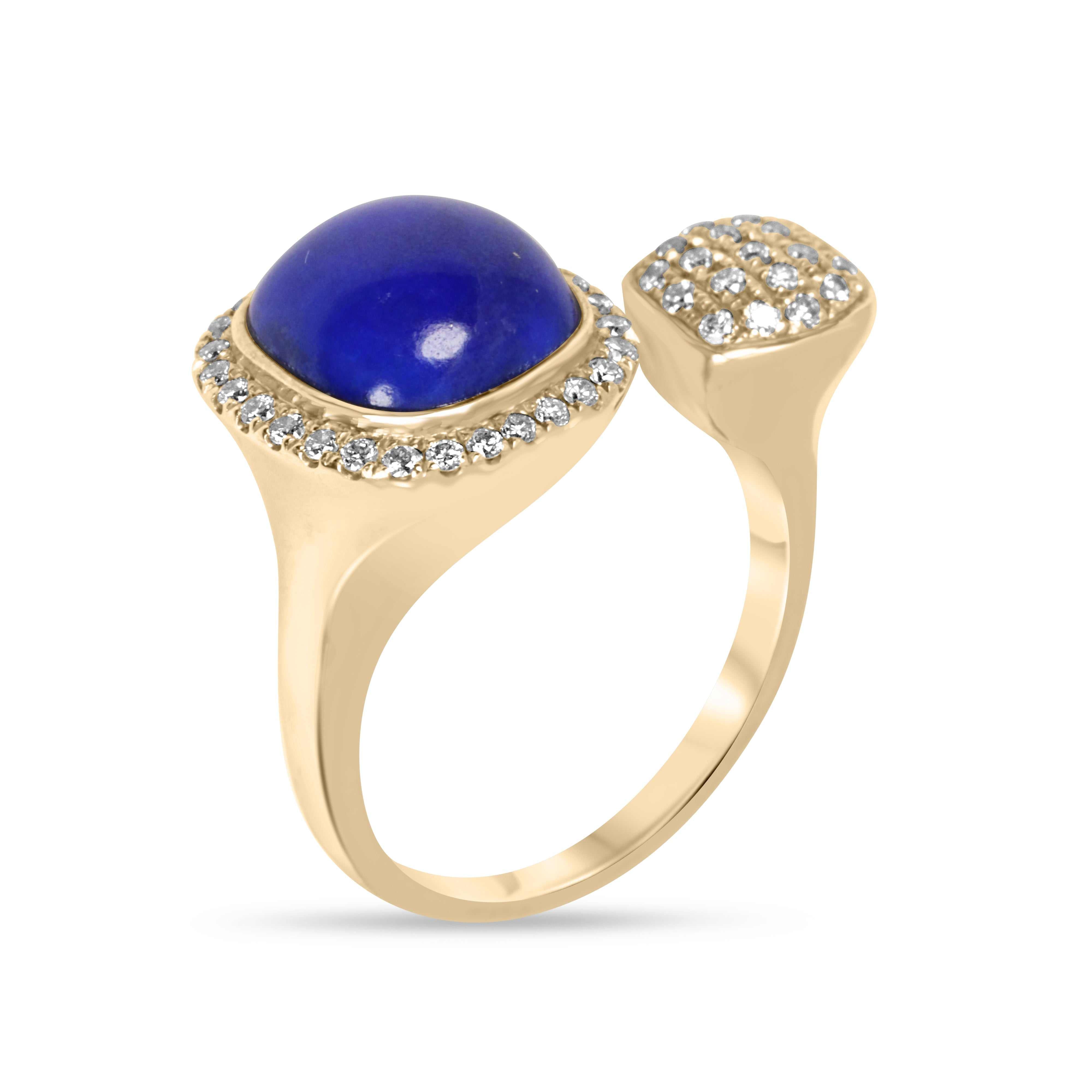 2.30tcw 14K Natural Lapis Lazuli & Diamond Accent Toi Et Moi Cuff Ring - JR Colombian Emeralds