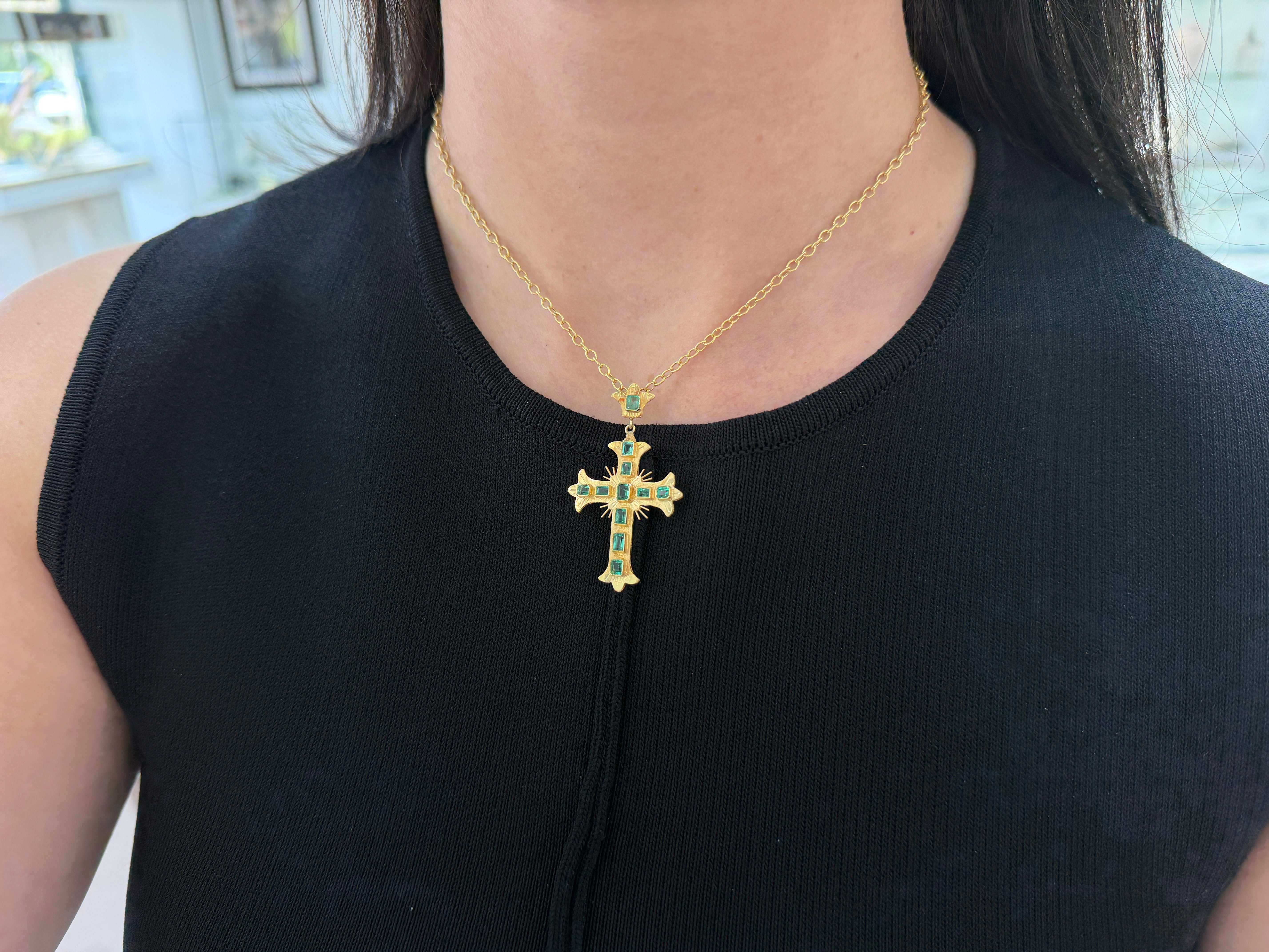 Pre Columbian Inspired 18K Colombian Emerald Crosses - JR Colombian Emeralds