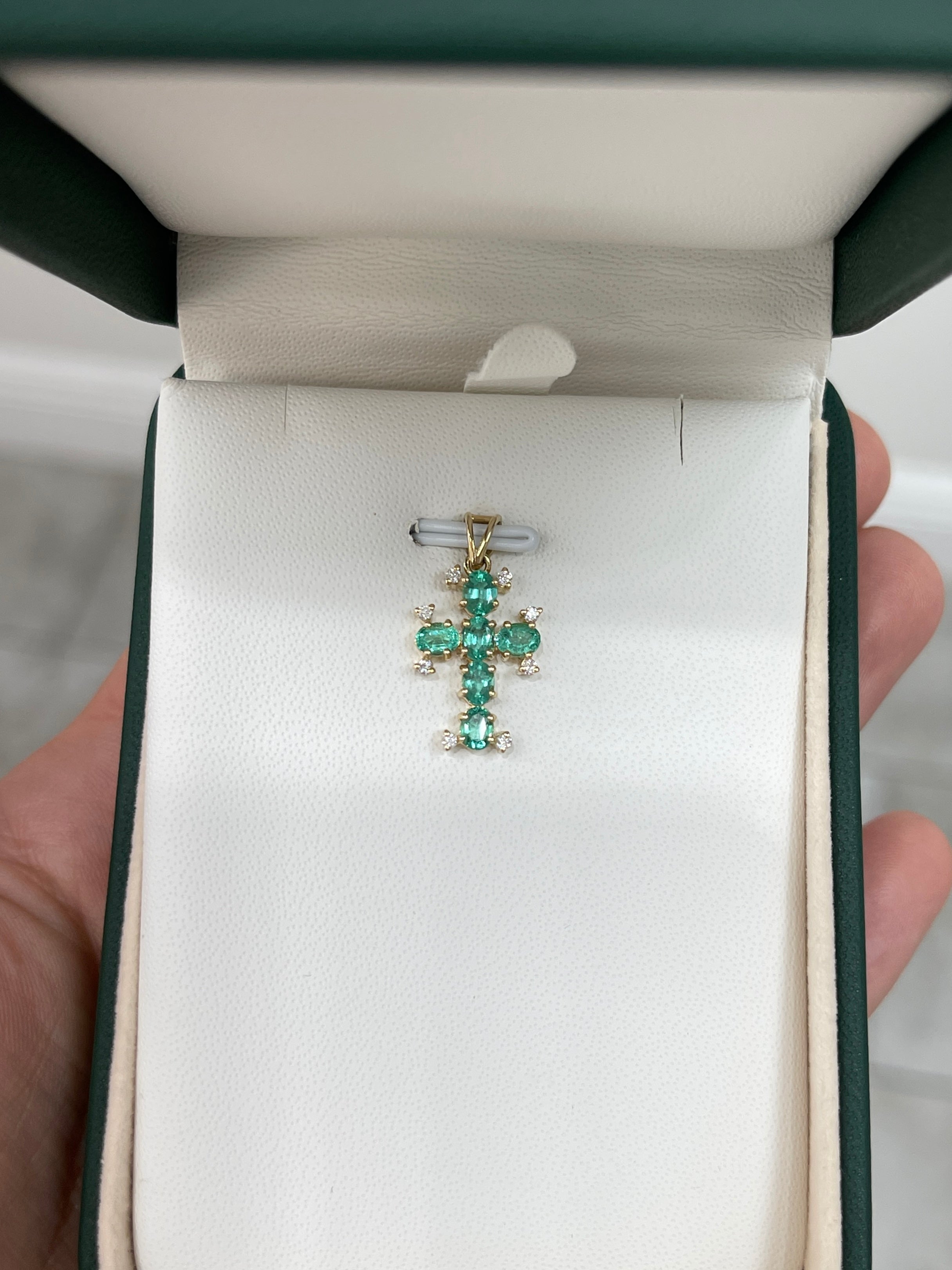 Kimber 1.05tcw Oval Emerald & Diamond Cross Pendant 14K - JR Colombian Emeralds