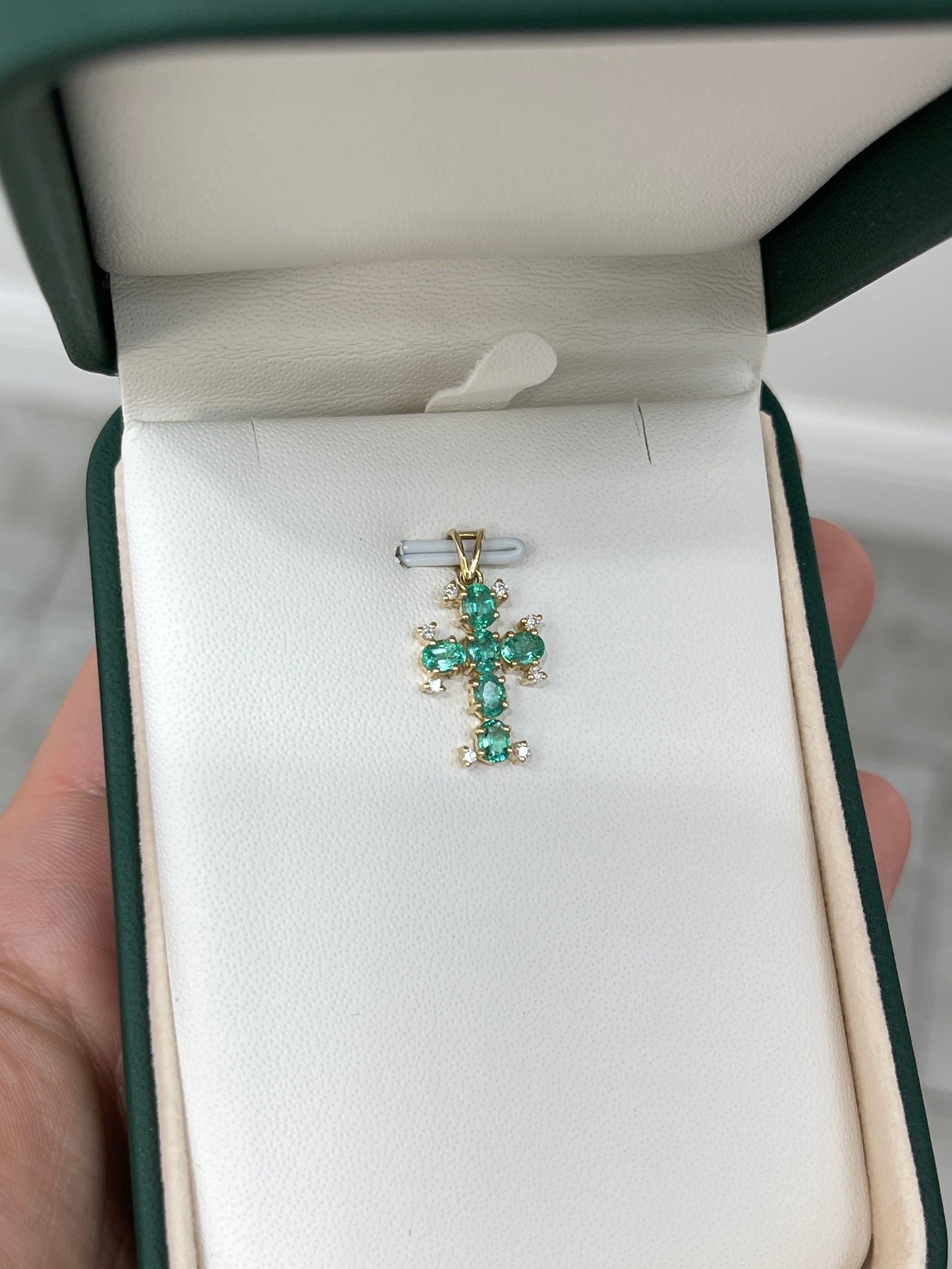 Kimber 1.05tcw Oval Emerald & Diamond Cross Pendant 14K - JR Colombian Emeralds