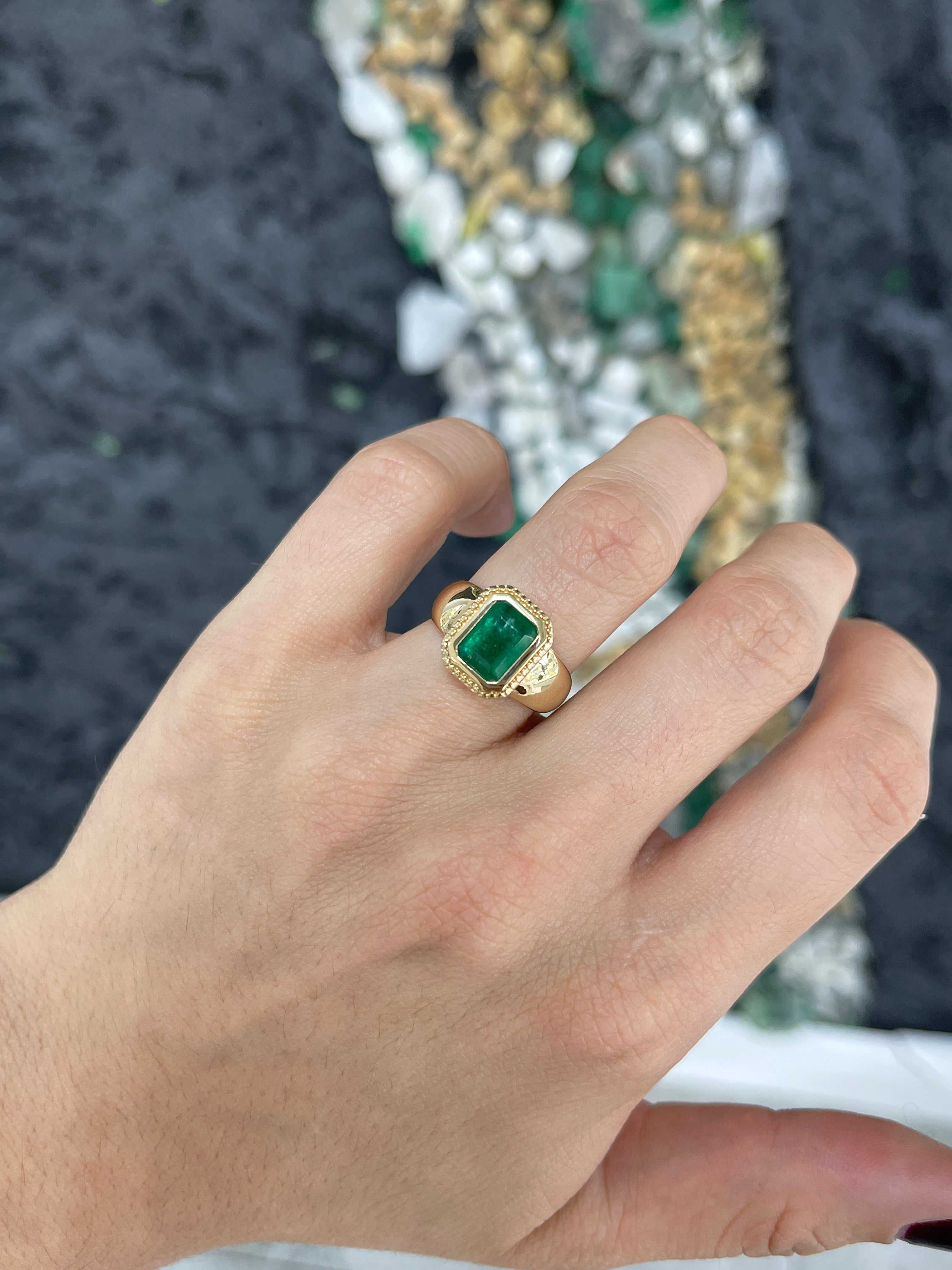 2.85 Carat 14K Scroll Work Chunky Emerald Cut Ladies Engagement Ring - JR Colombian Emeralds