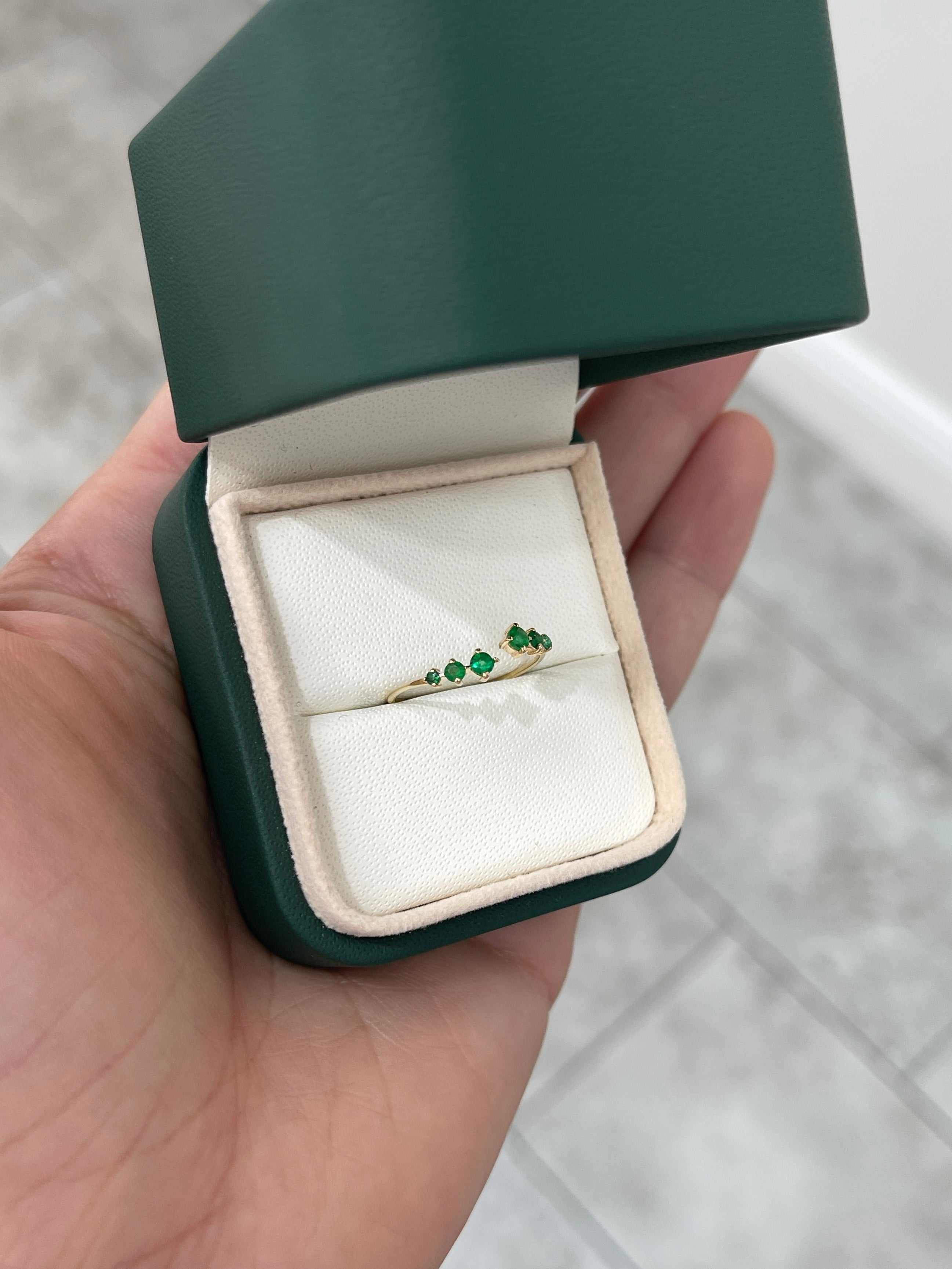 A.M Size 5.5 Petite Open Concept Emerald Everyday Ring Band 14K - JR Colombian Emeralds