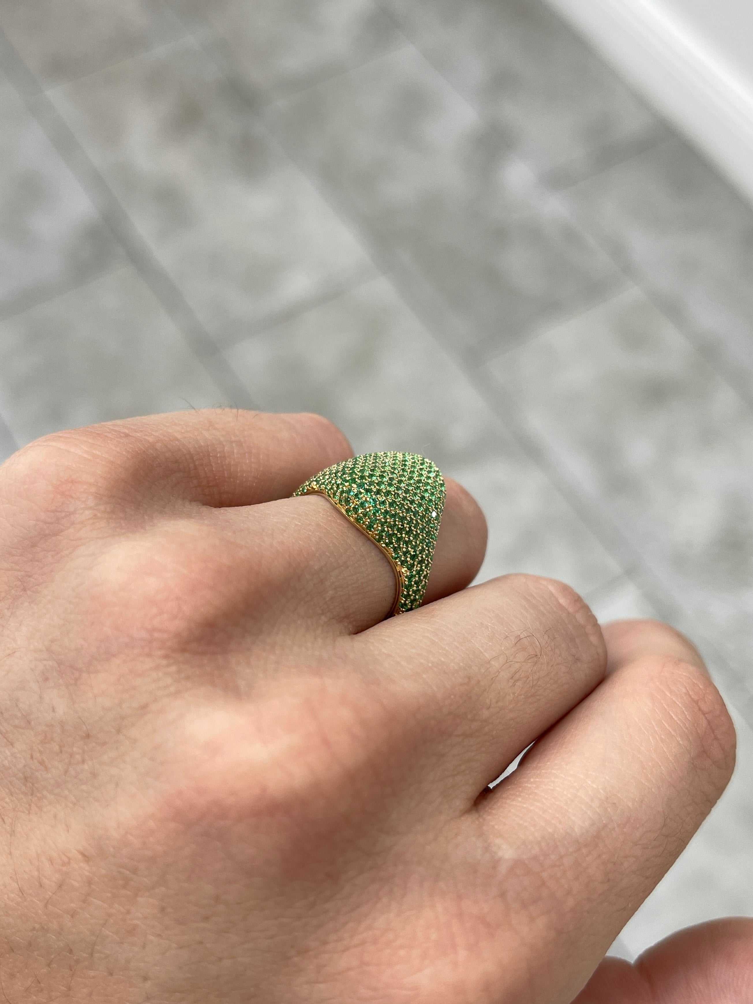 Esmeraldamas9 talla 6 2.01tcw Emerald Pave Signet Ring 14K Gold - JR Colombian Emeralds