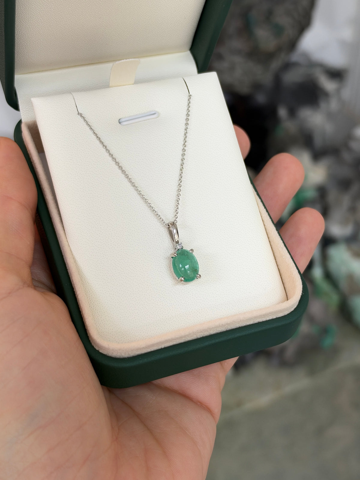 2.24tcw 14K Natural Oval Cabochon Cut Emerald & Diamond Accent Pendant