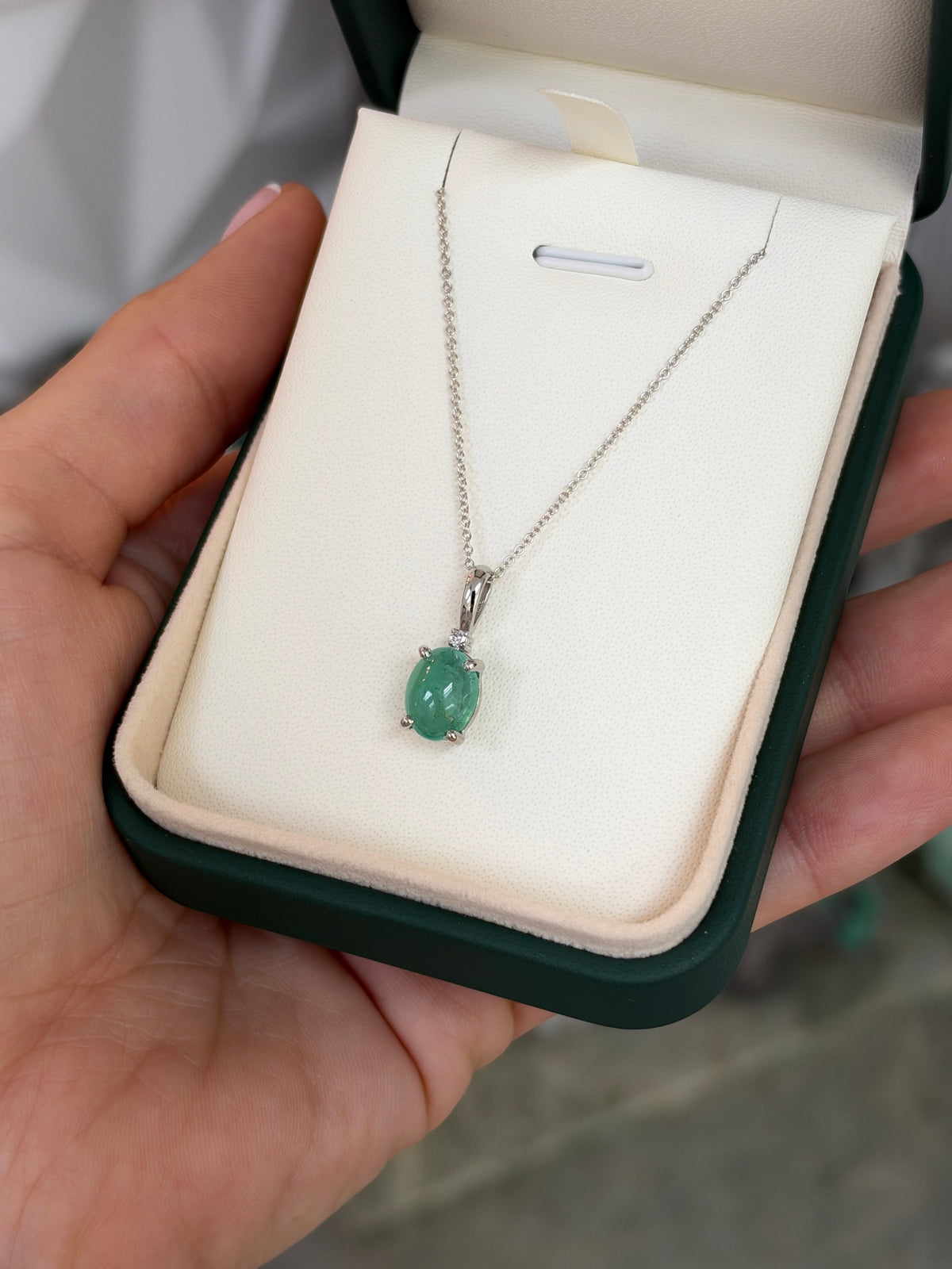 2.24tcw 14K Natural Oval Cabochon Cut Emerald & Diamond Accent Pendant