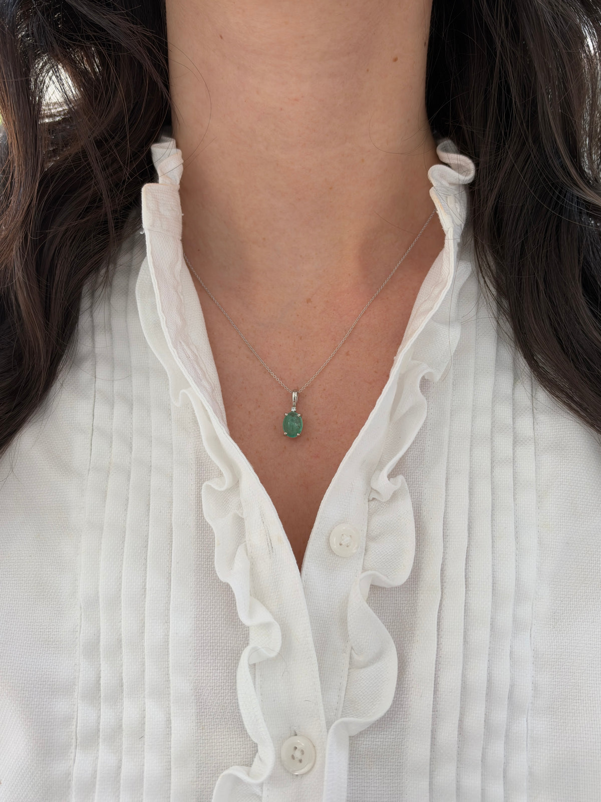 2.24tcw 14K Natural Oval Cabochon Cut Emerald & Diamond Accent Pendant
