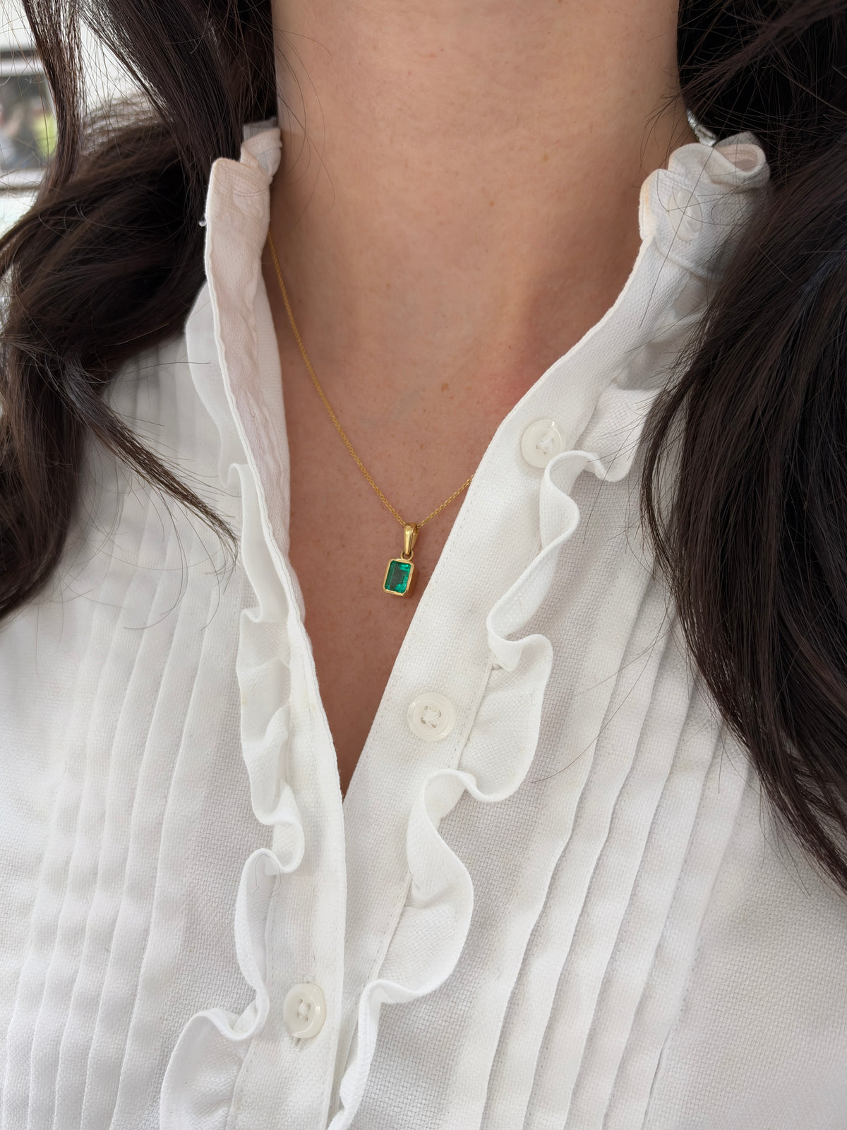 2.0ct 18K Colombian Emerald - Emerald Cut Bezel Set Solitaire Necklace