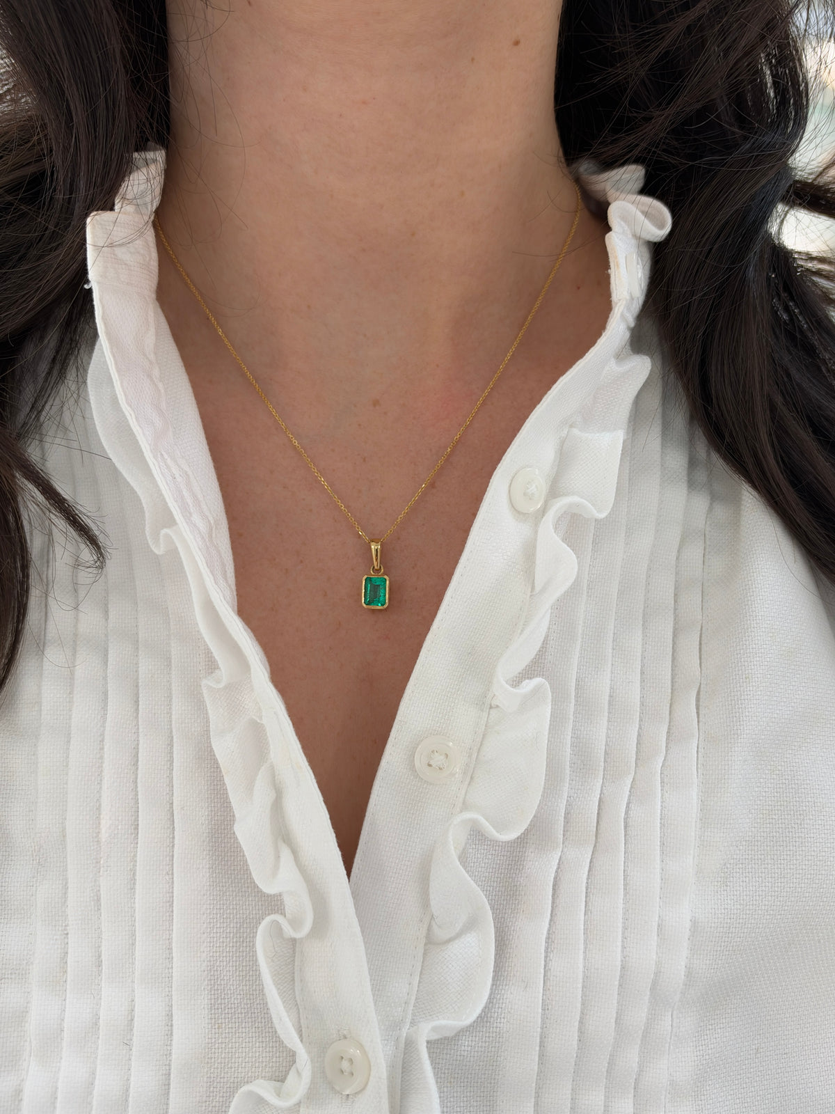 2.0ct 18K Colombian Emerald - Emerald Cut Bezel Set Solitaire Necklace