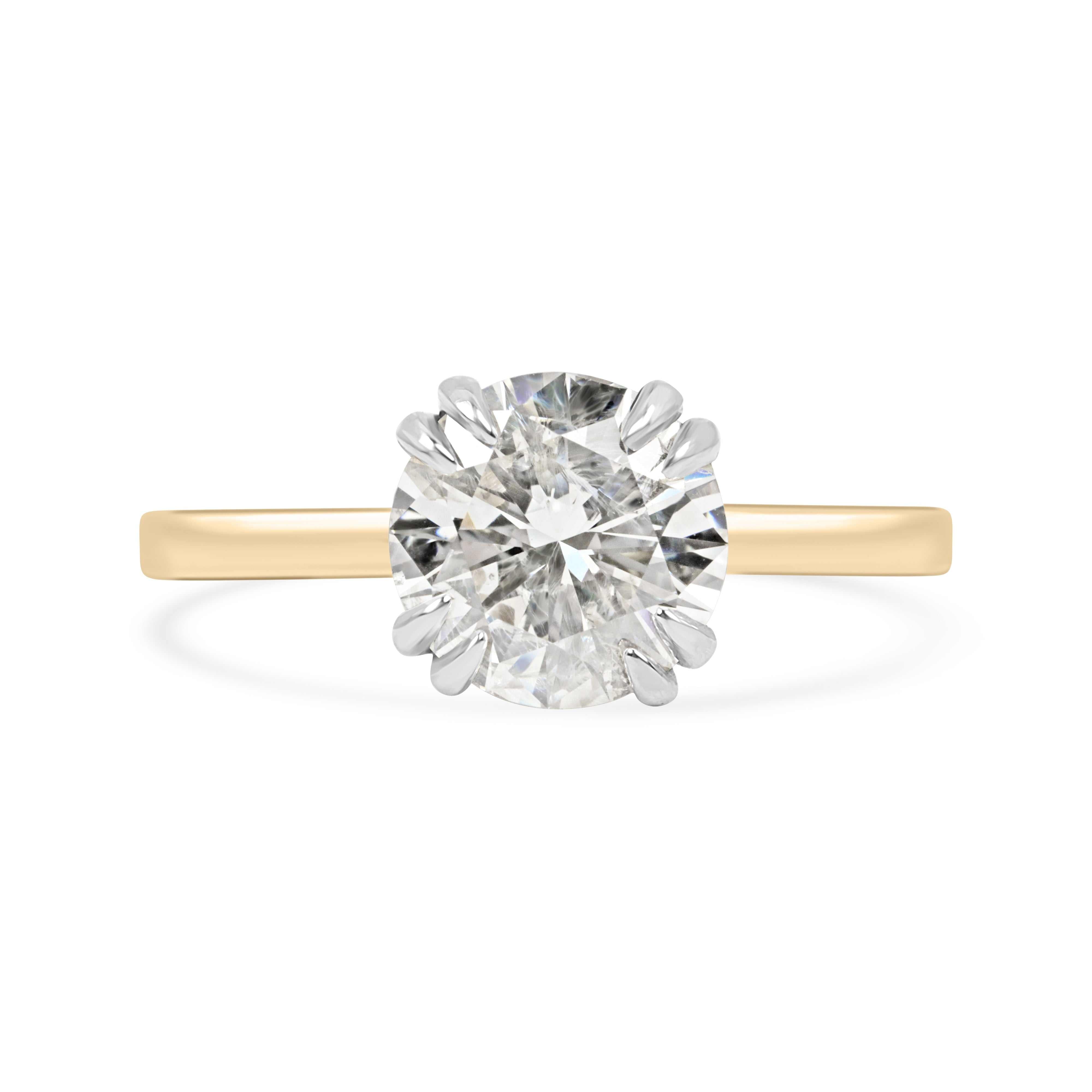 1.60ct 18K yellow and white gold diamond solitaire engagement ring with GIA certified round brilliant cut stone