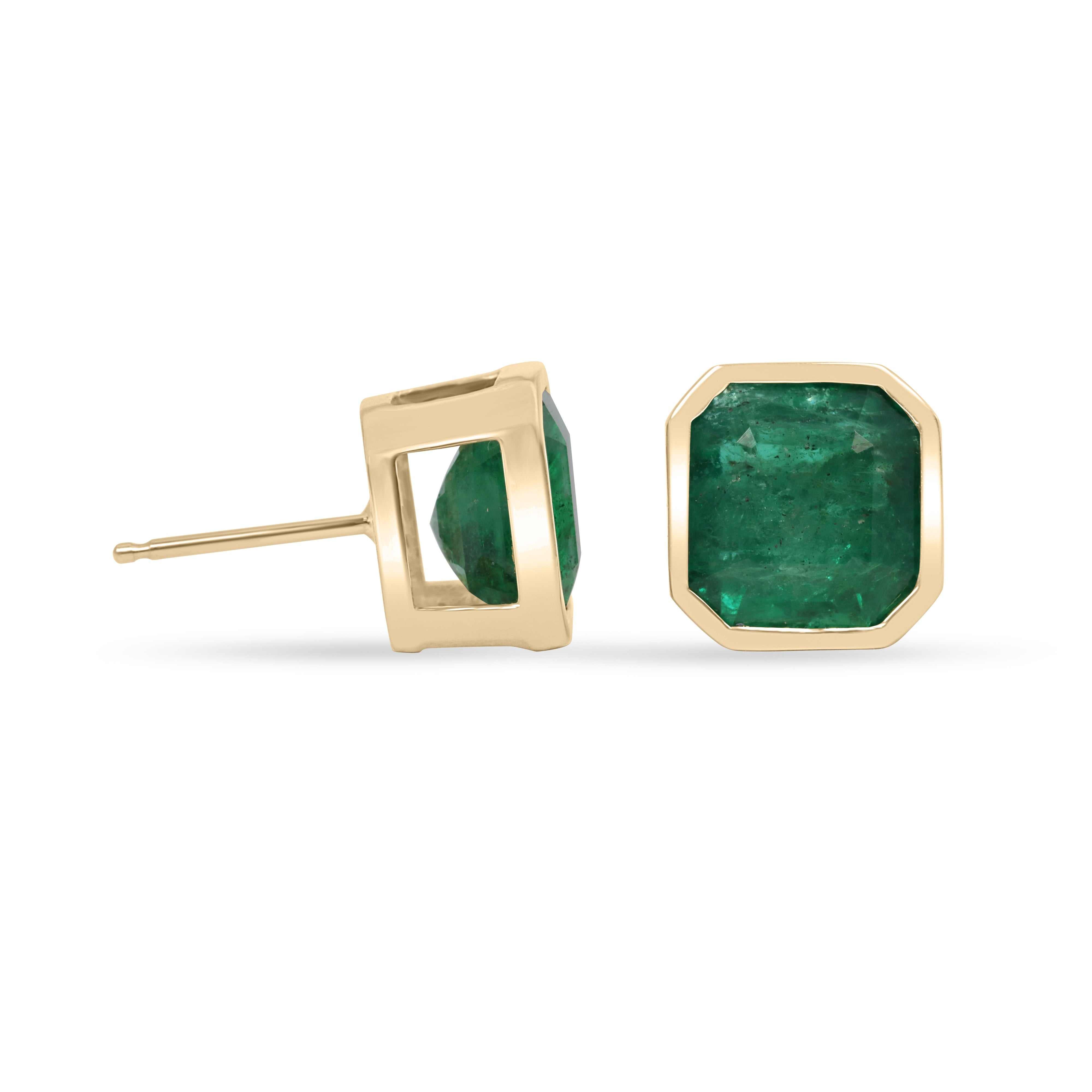 11.95tcw XL Asscher Cut Emerald Bezel Earrings 18K