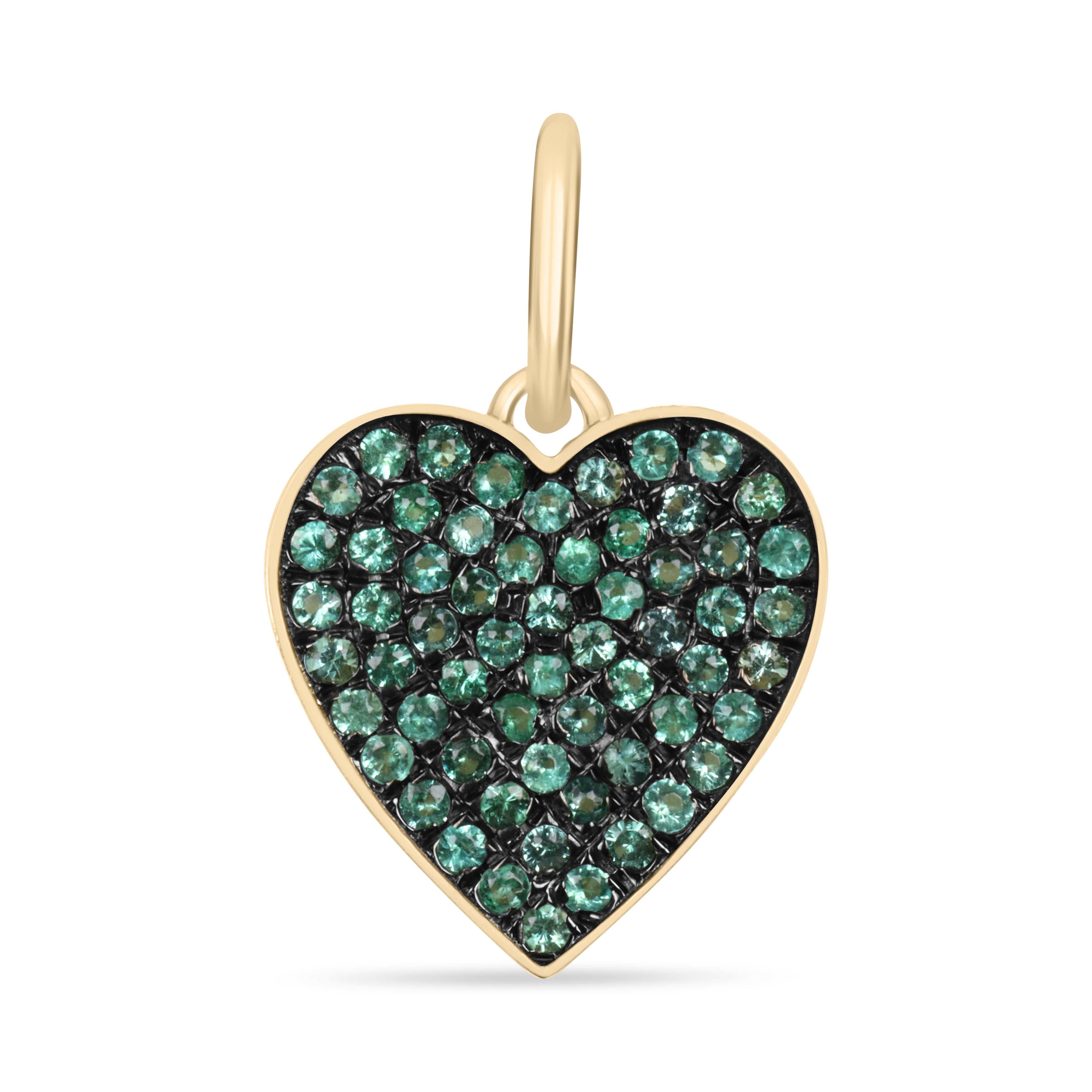 Emerald heart charm necklace in 14K yellow gold with oval Zambian emerald stones