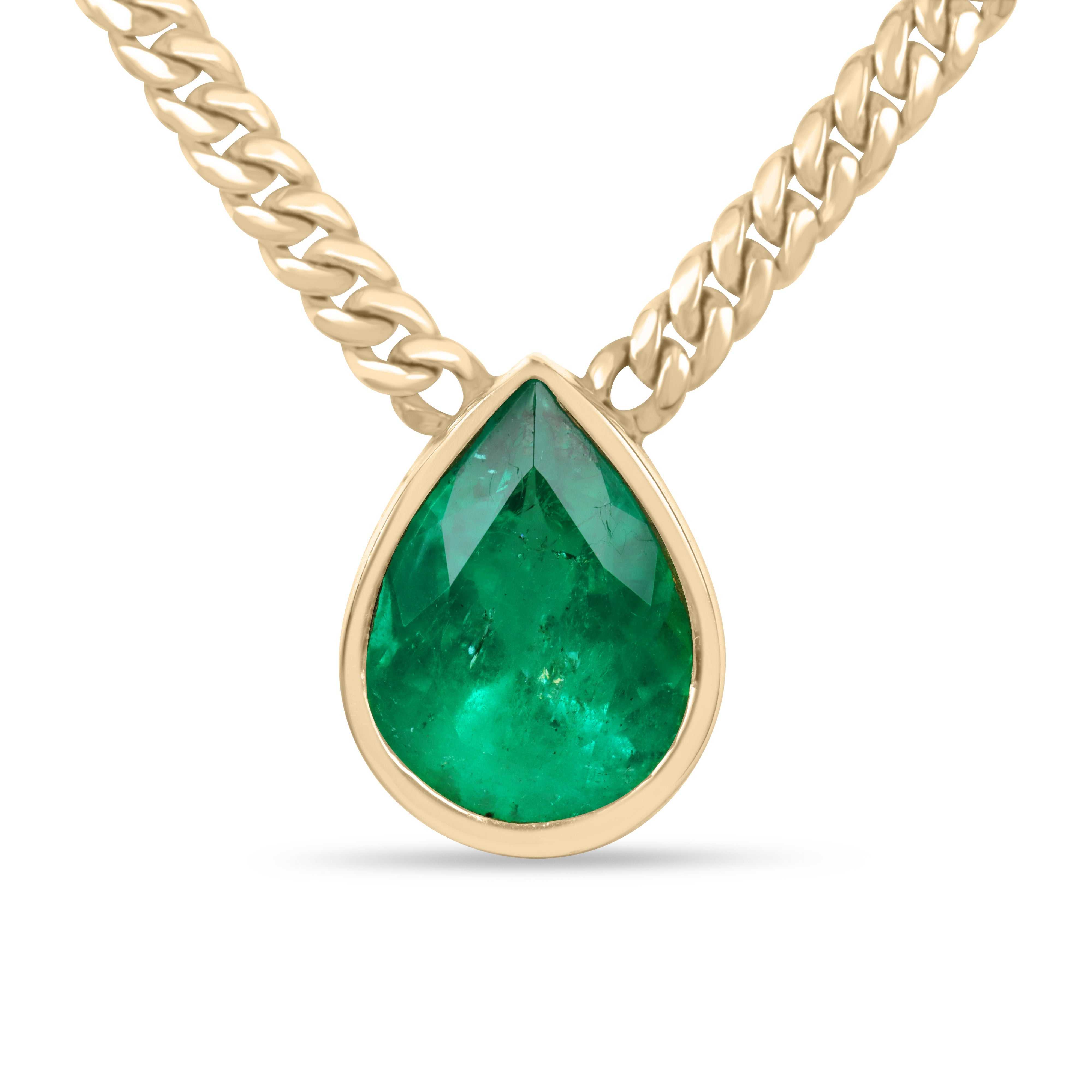 Collana a maglie cubane in oro 18 carati con smeraldo colombiano Muzo da 10,80 carati, montato a castone