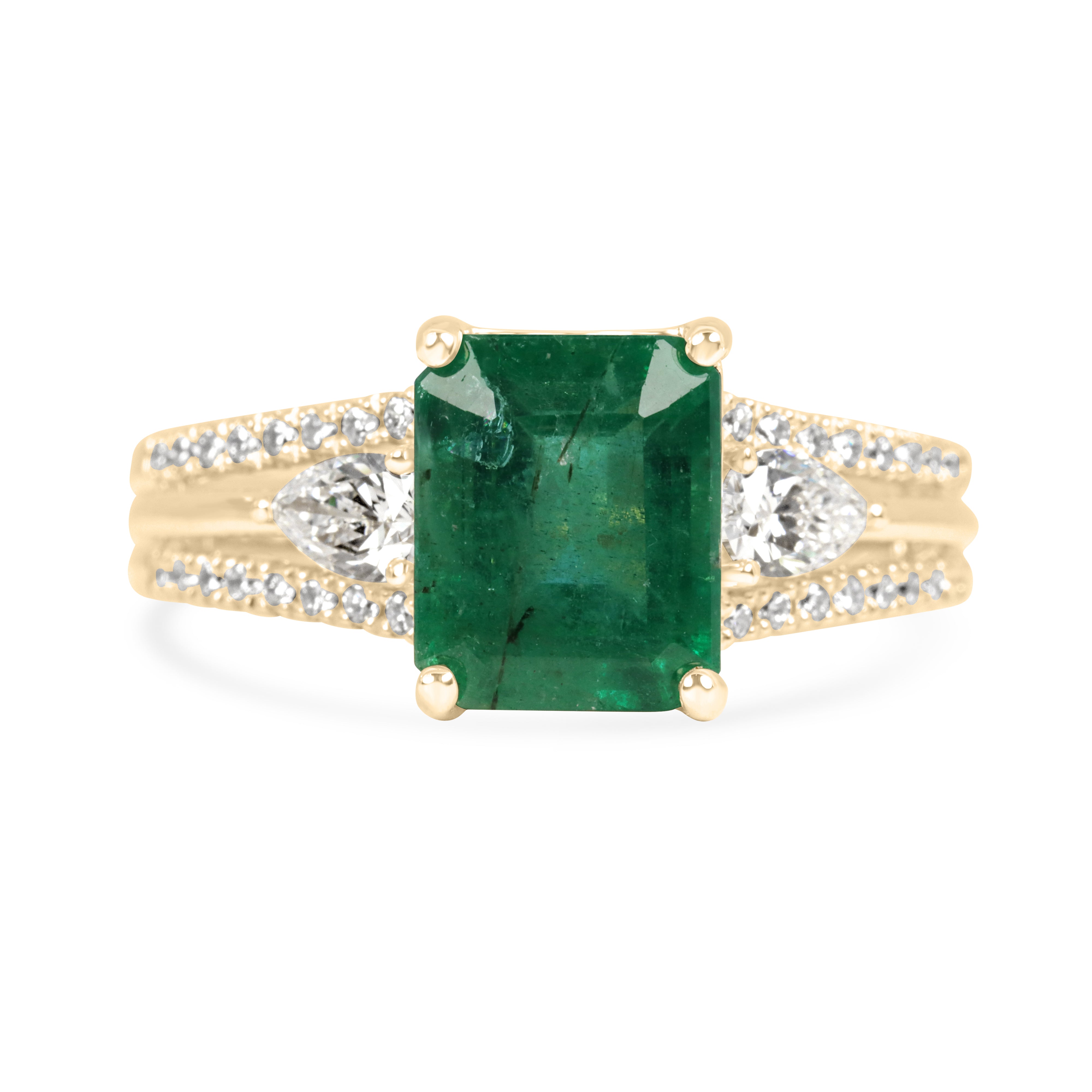 3.60tcw 14K Natural Emerald & Split Shank LAB Diamond Ring