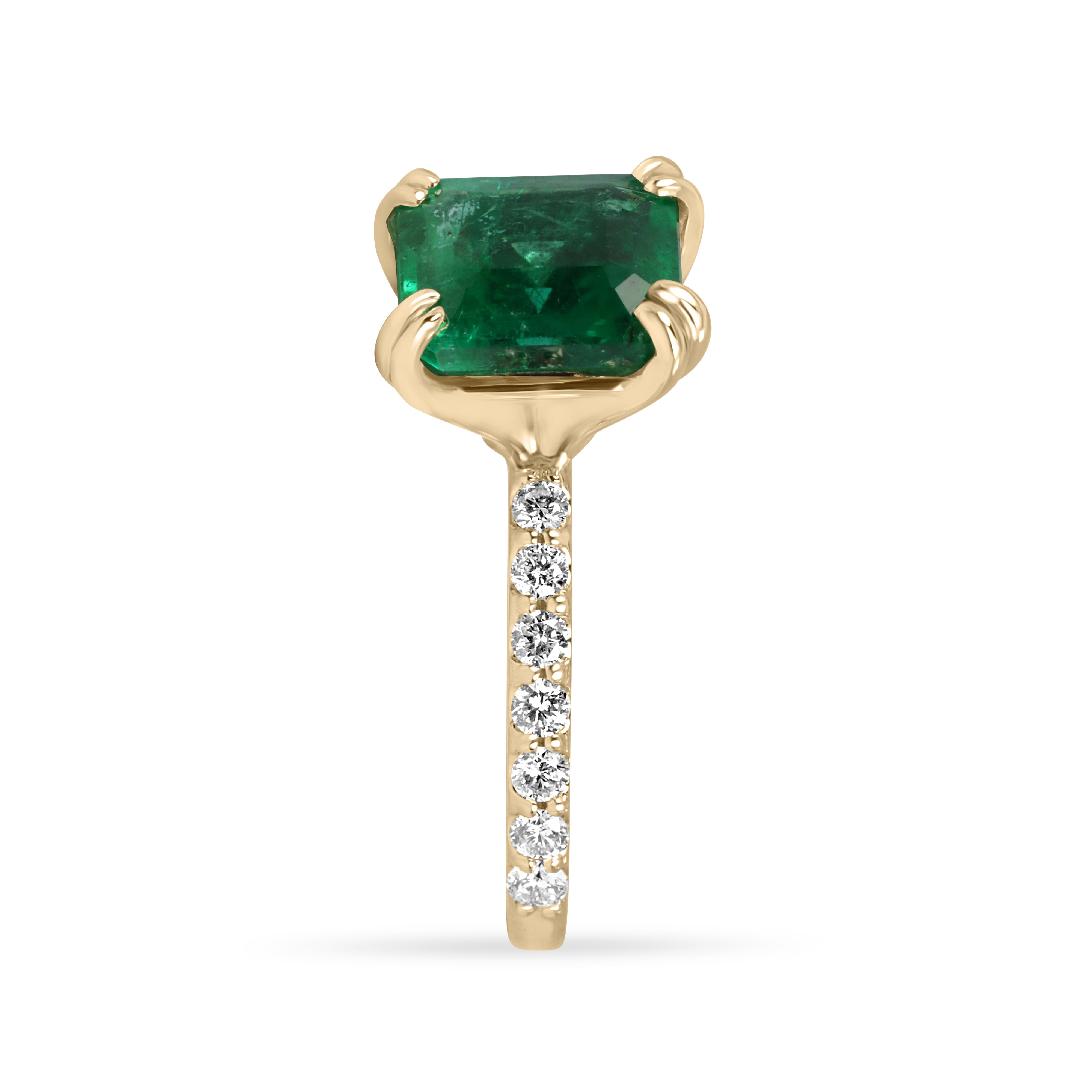 3.47 Double Prong Emerald Solitaire & Diamond Accent Engagement Ring 14K