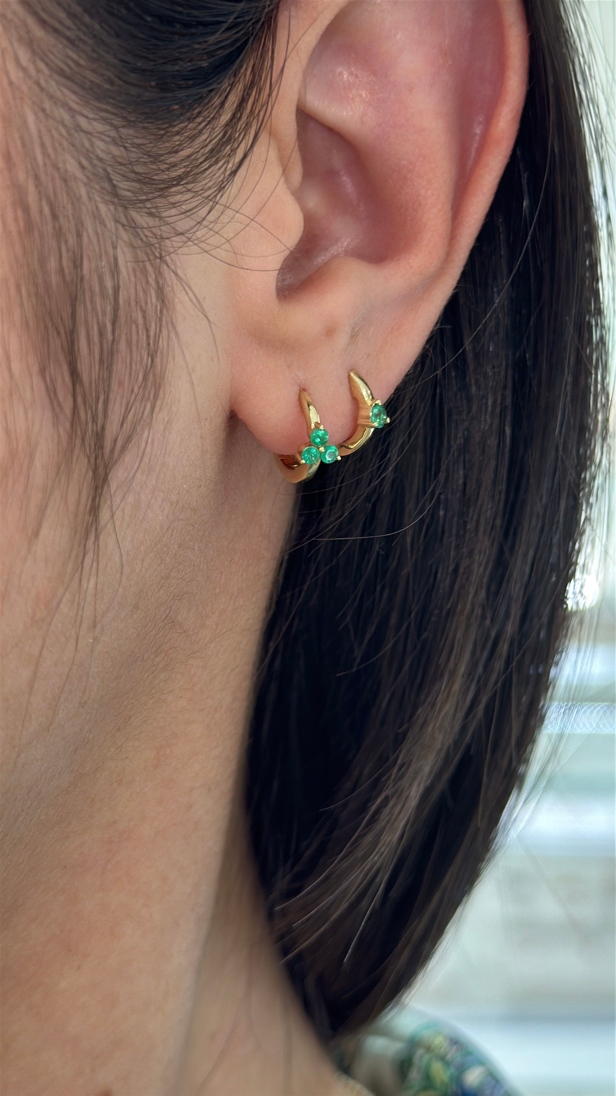 0.22tcw Emerald Trio/Trinity Earring Huggies 14K Gold