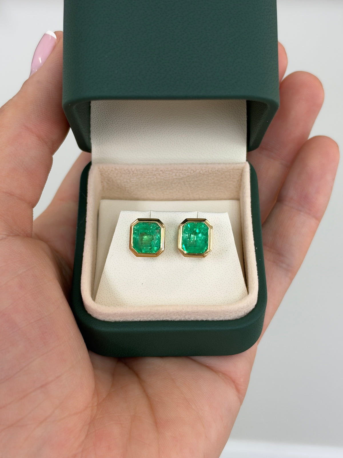 5.50tcw 14K Medium Vivid Green Colombian Emerald Stud Earrings