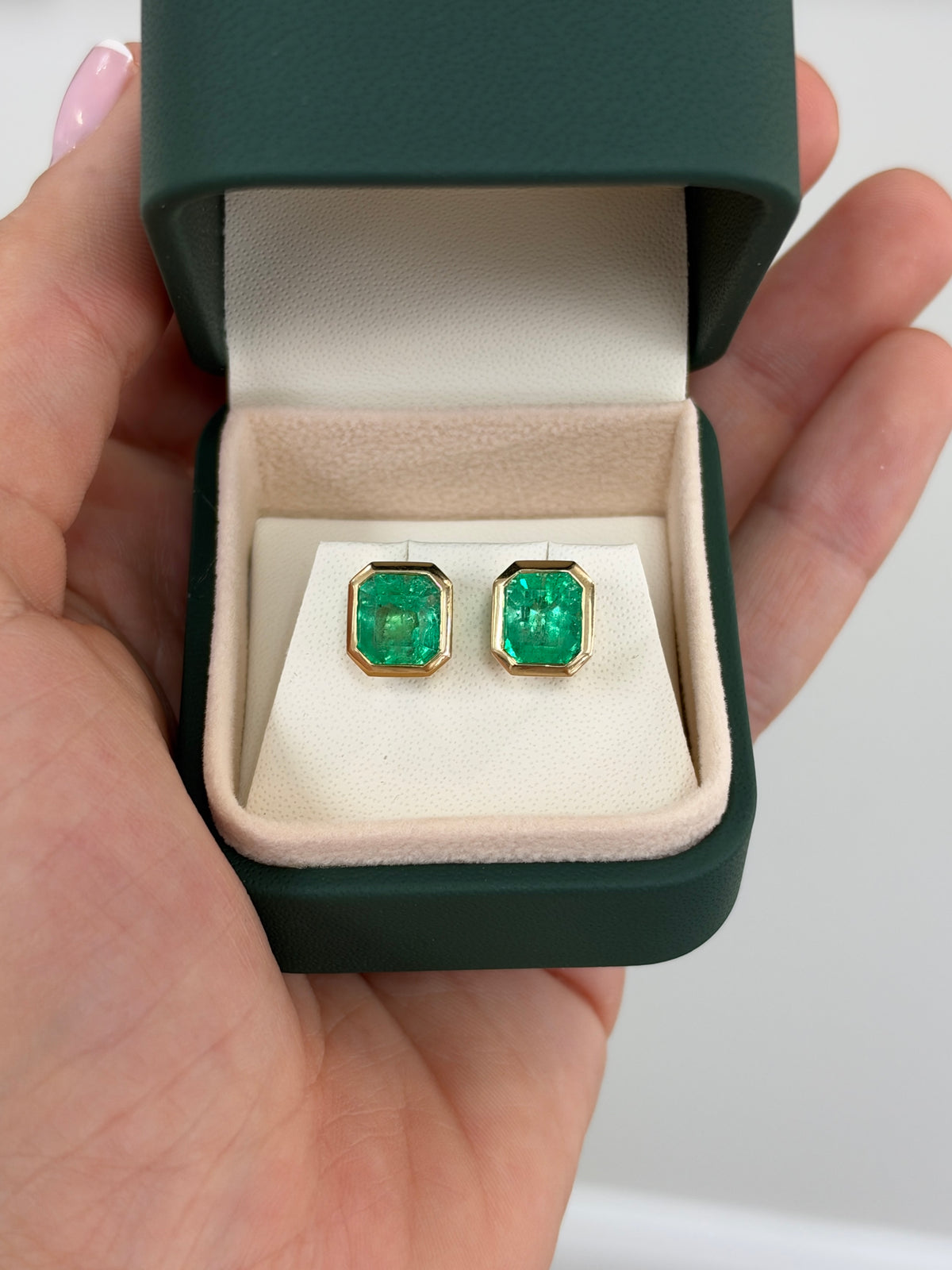 5.50tcw 14K Medium Vivid Green Colombian Emerald Stud Earrings