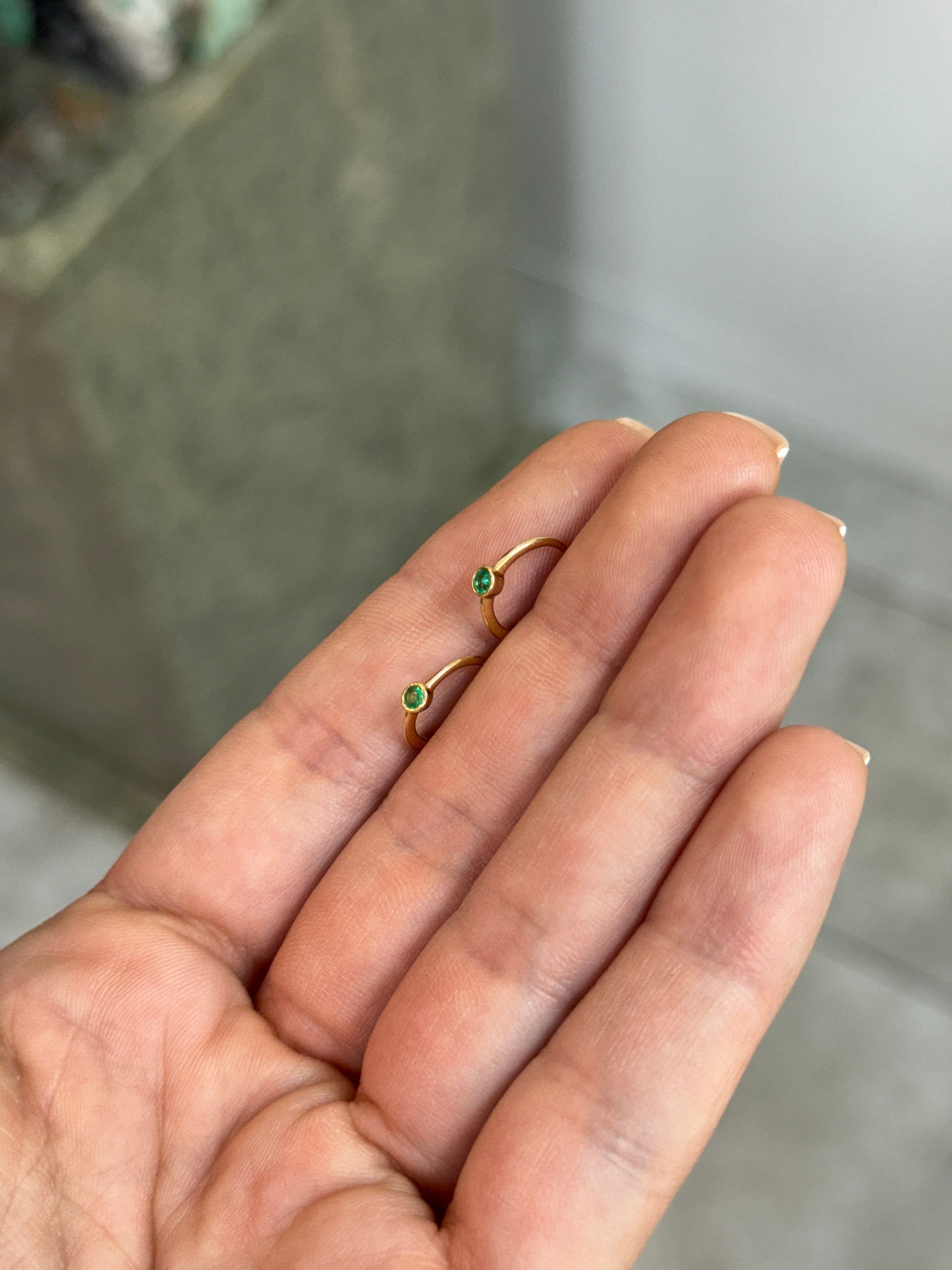 Bezel Set Emerald Huggie Earrings 14K