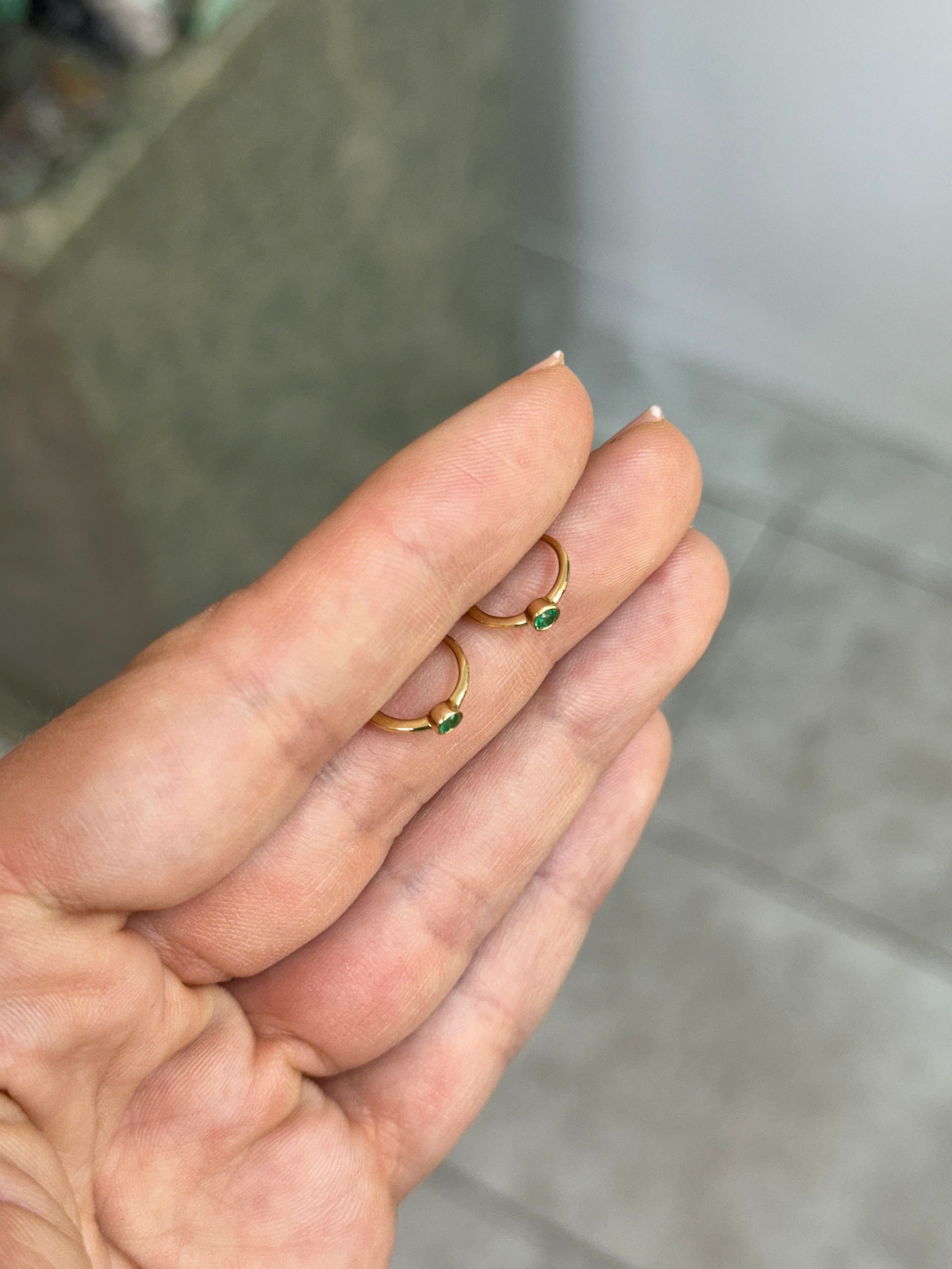 Bezel Set Emerald Huggie Earrings 14K