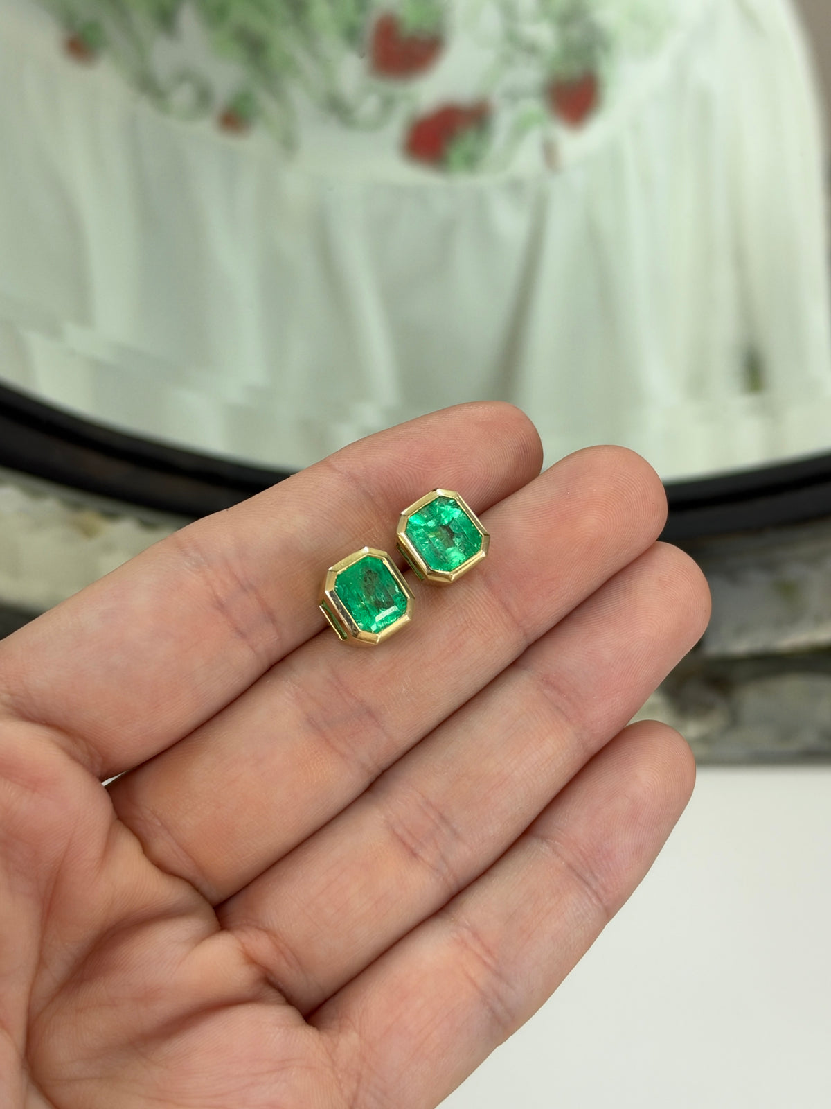 5.50tcw 14K Medium Vivid Green Colombian Emerald Stud Earrings