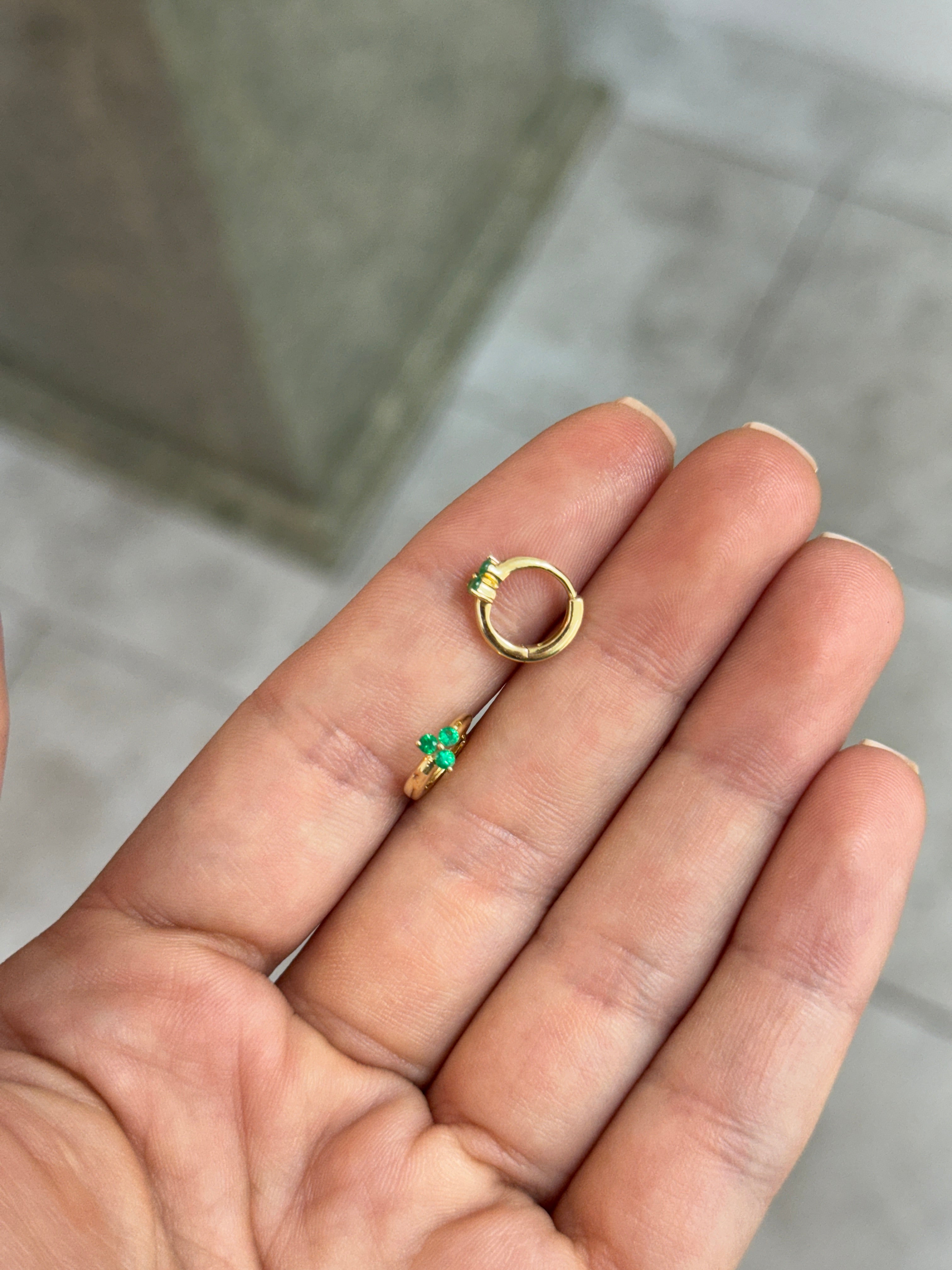 Emerald Trio/Trinity Earring Huggies 14K Gold