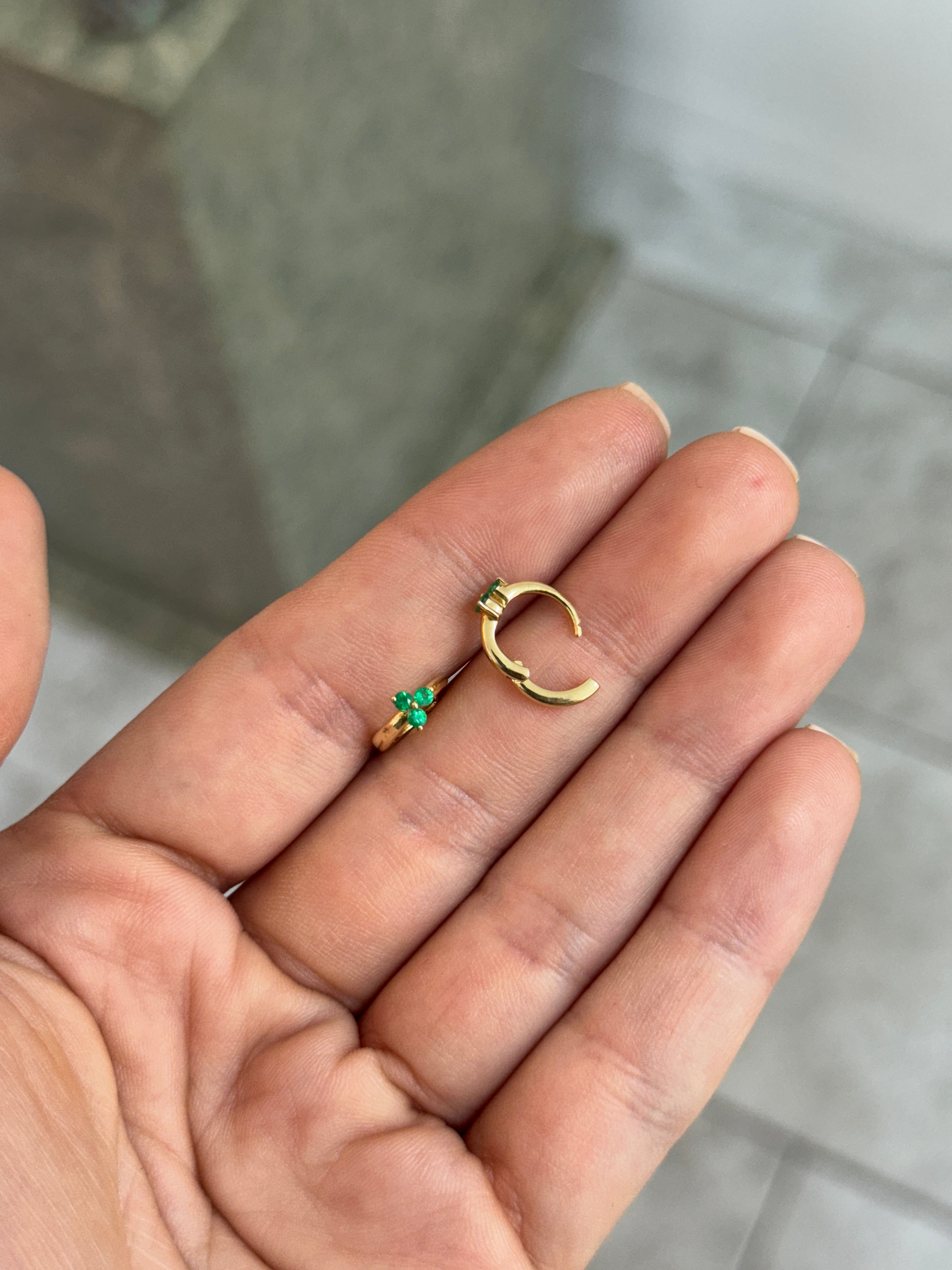 Emerald Trio/Trinity Earring Huggies 14K Gold