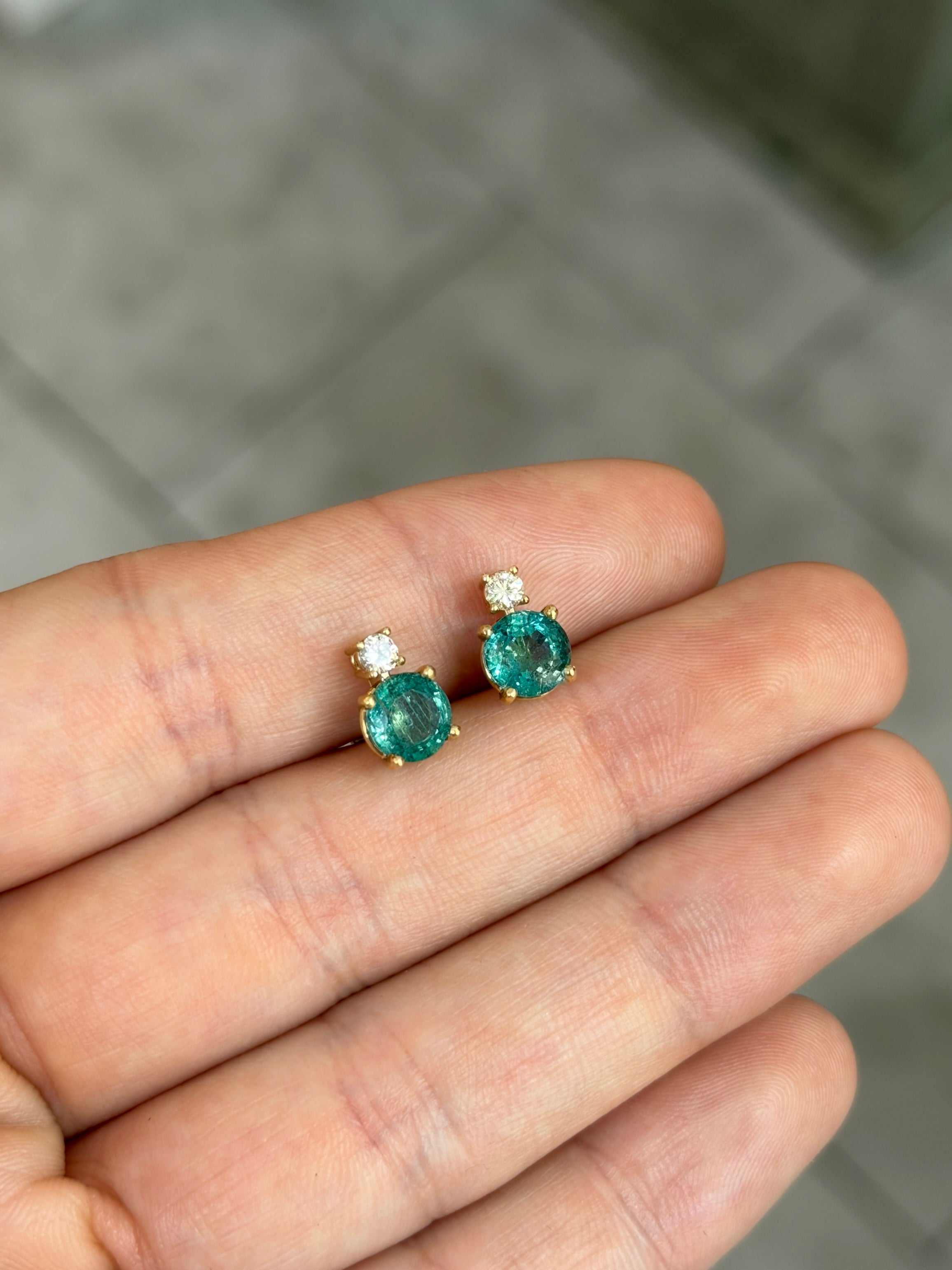 2.30tcw Round Emerald & Diamond Accented Stud 14K Gold