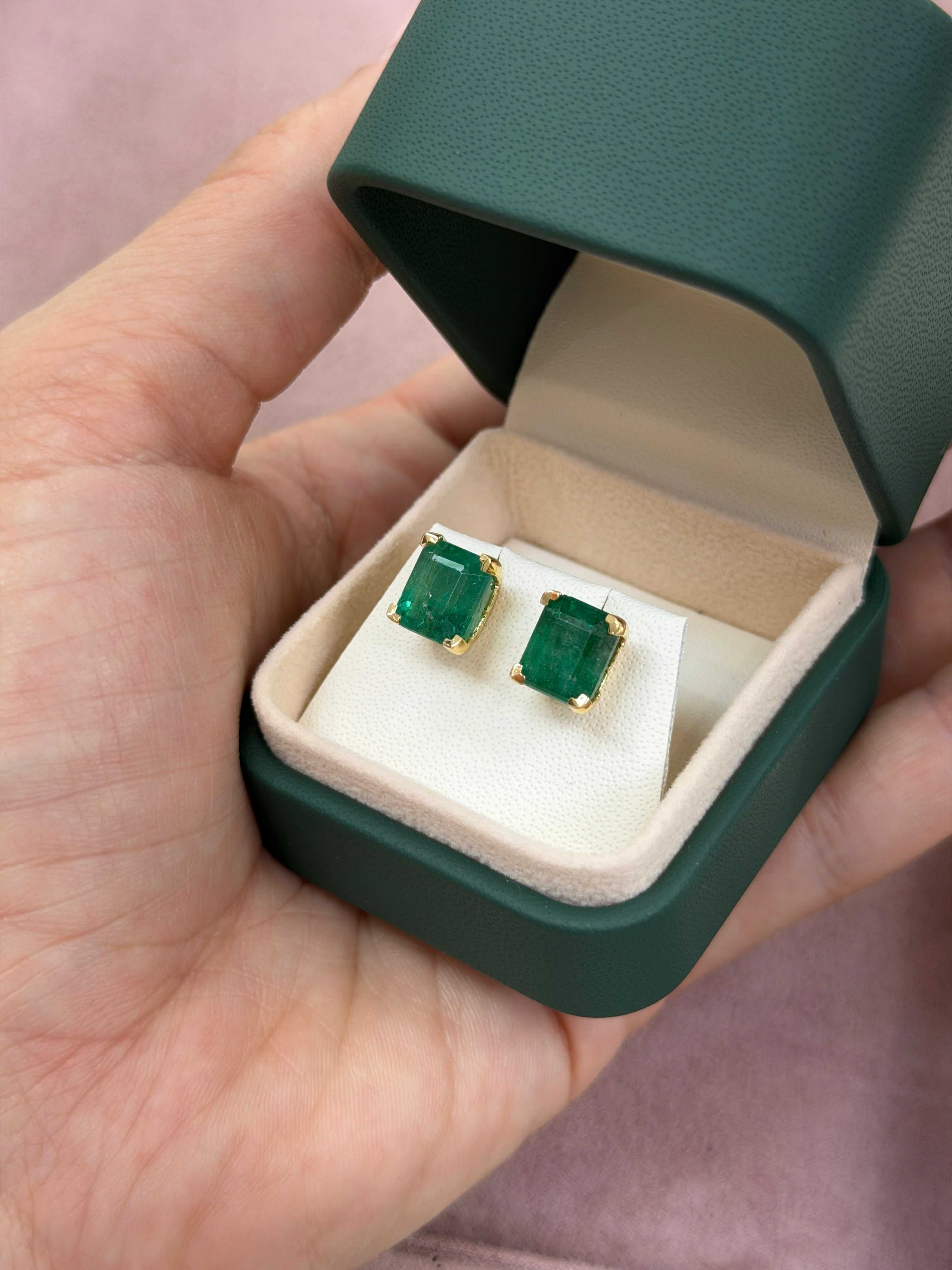 8.40tcw Chunky Emerald Cut Fleur De Lis Studs 18K