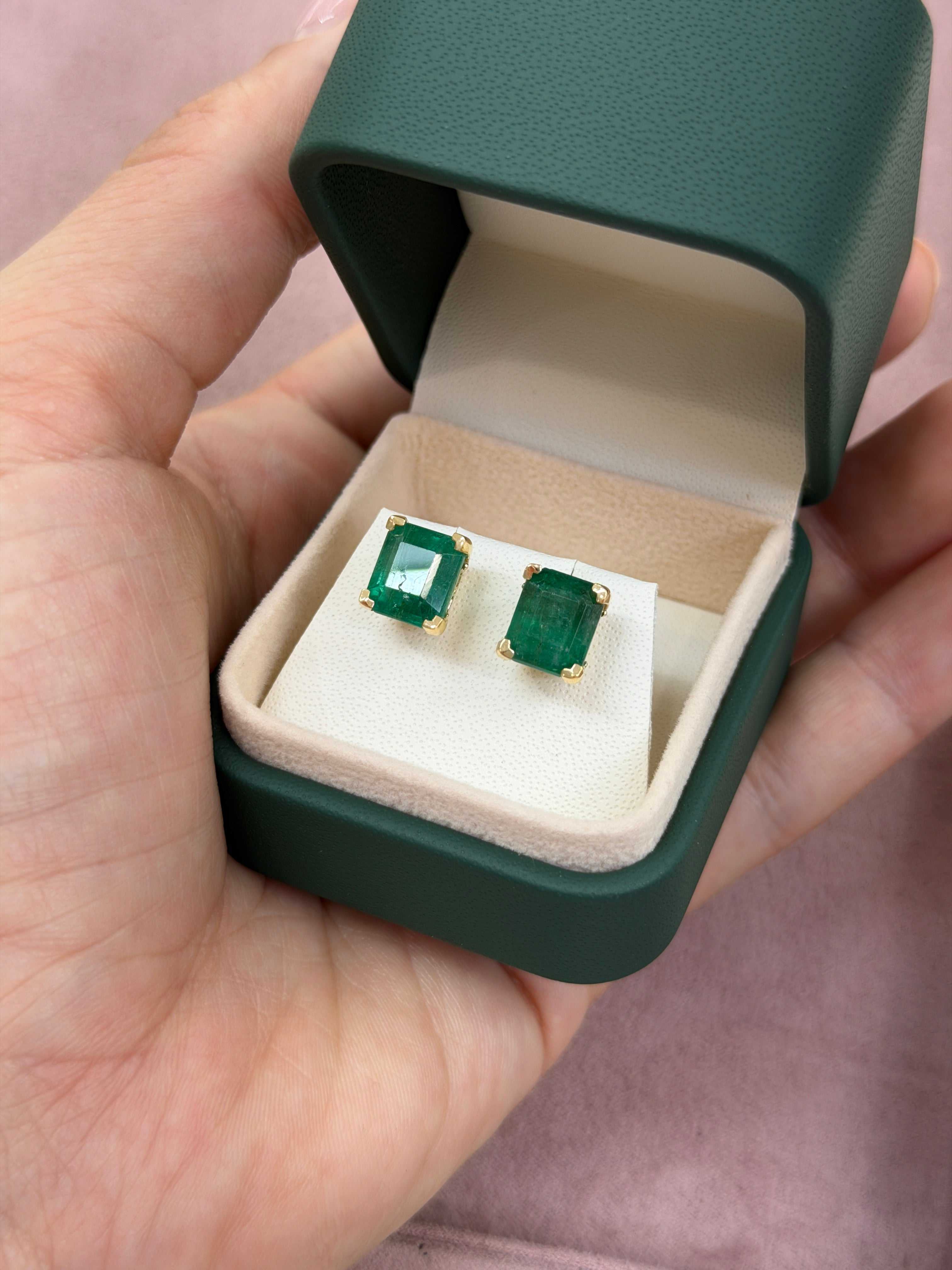 8.40tcw Chunky Emerald Cut Fleur De Lis Studs 18K