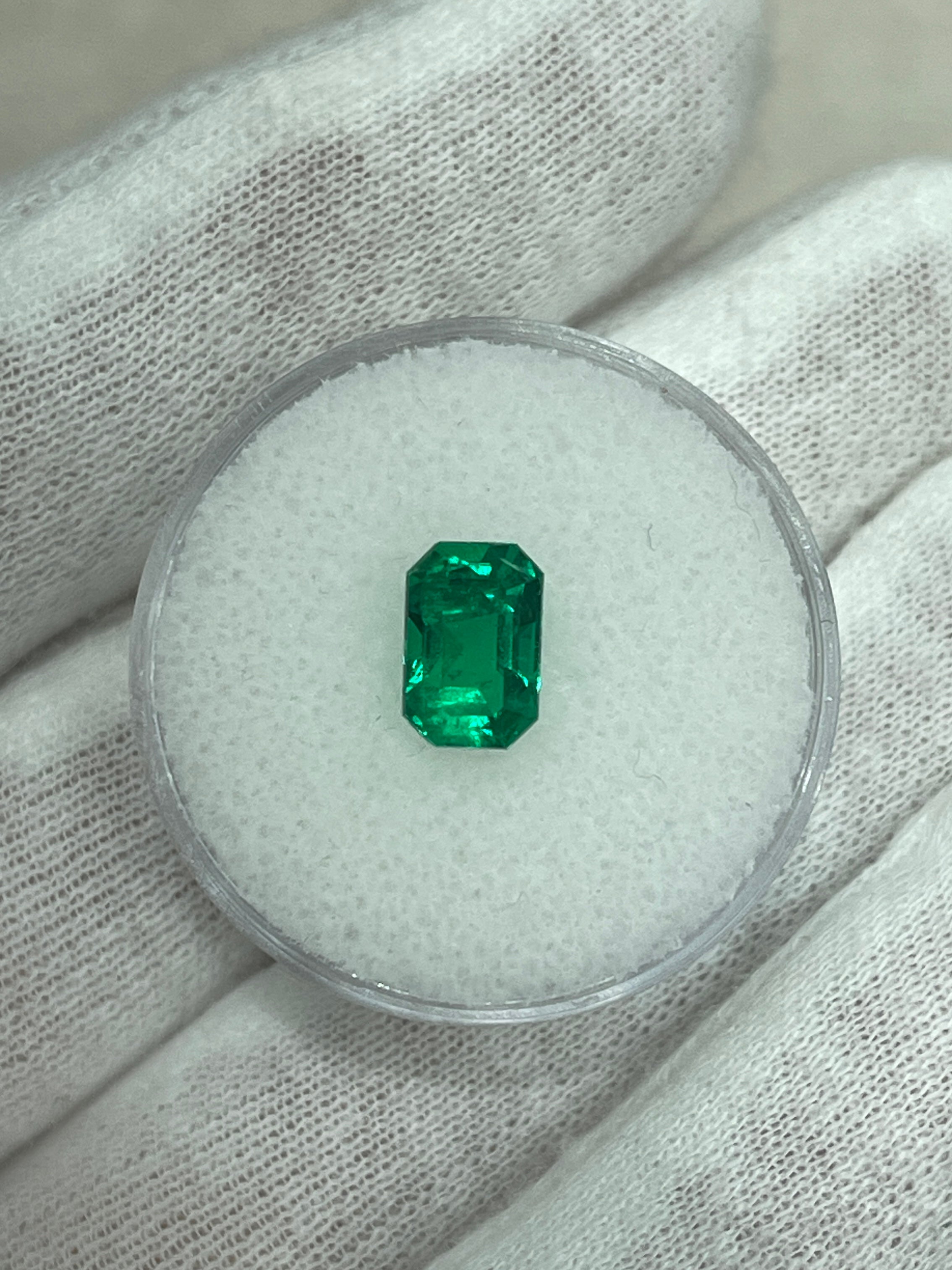 1.45 Carat 8.4x5.6 Vivid Green Colombian Emerald with Clipped Corners- Emerald Cut