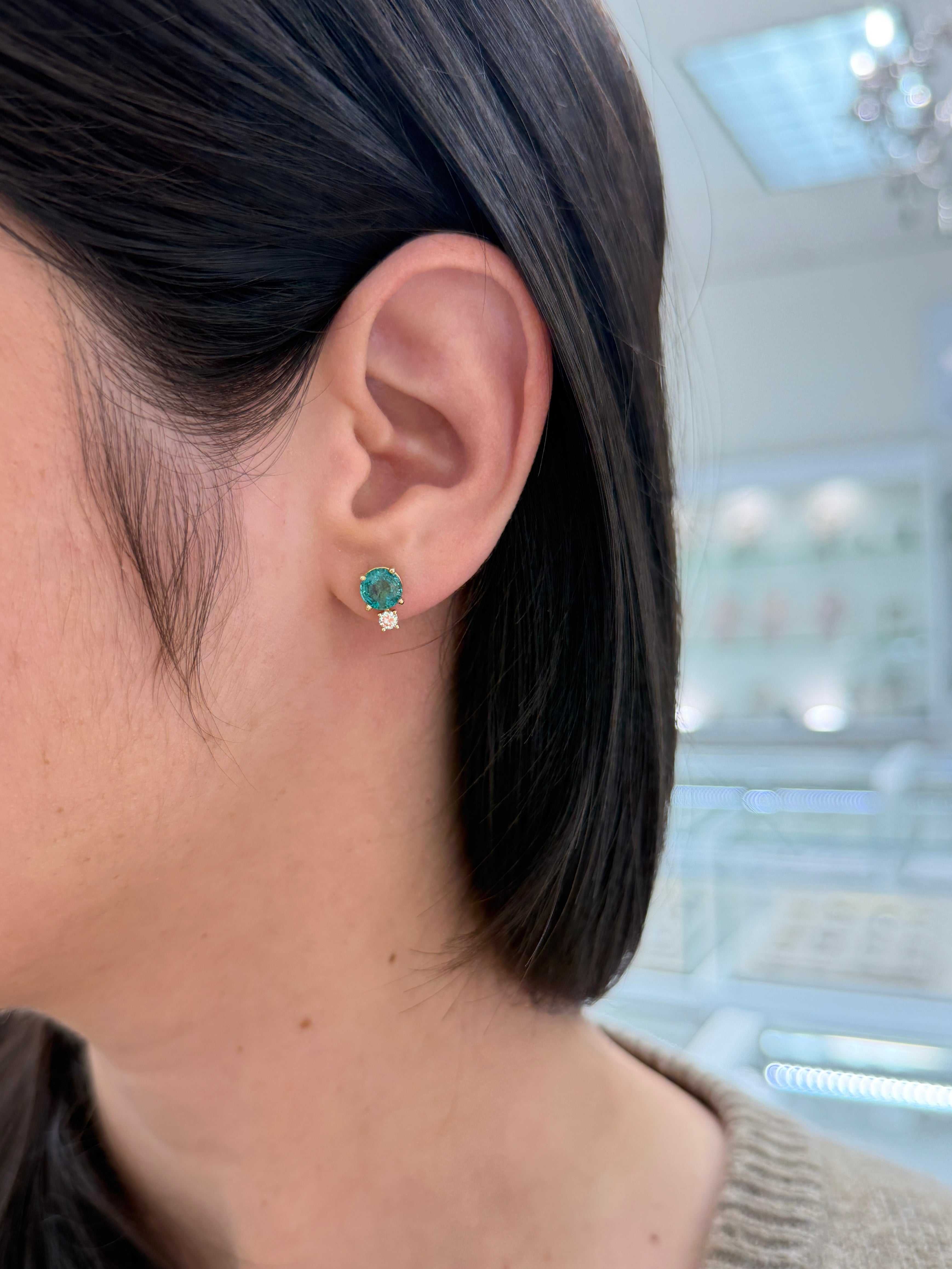 2.30tcw Round Emerald & Diamond Accented Stud 14K Gold