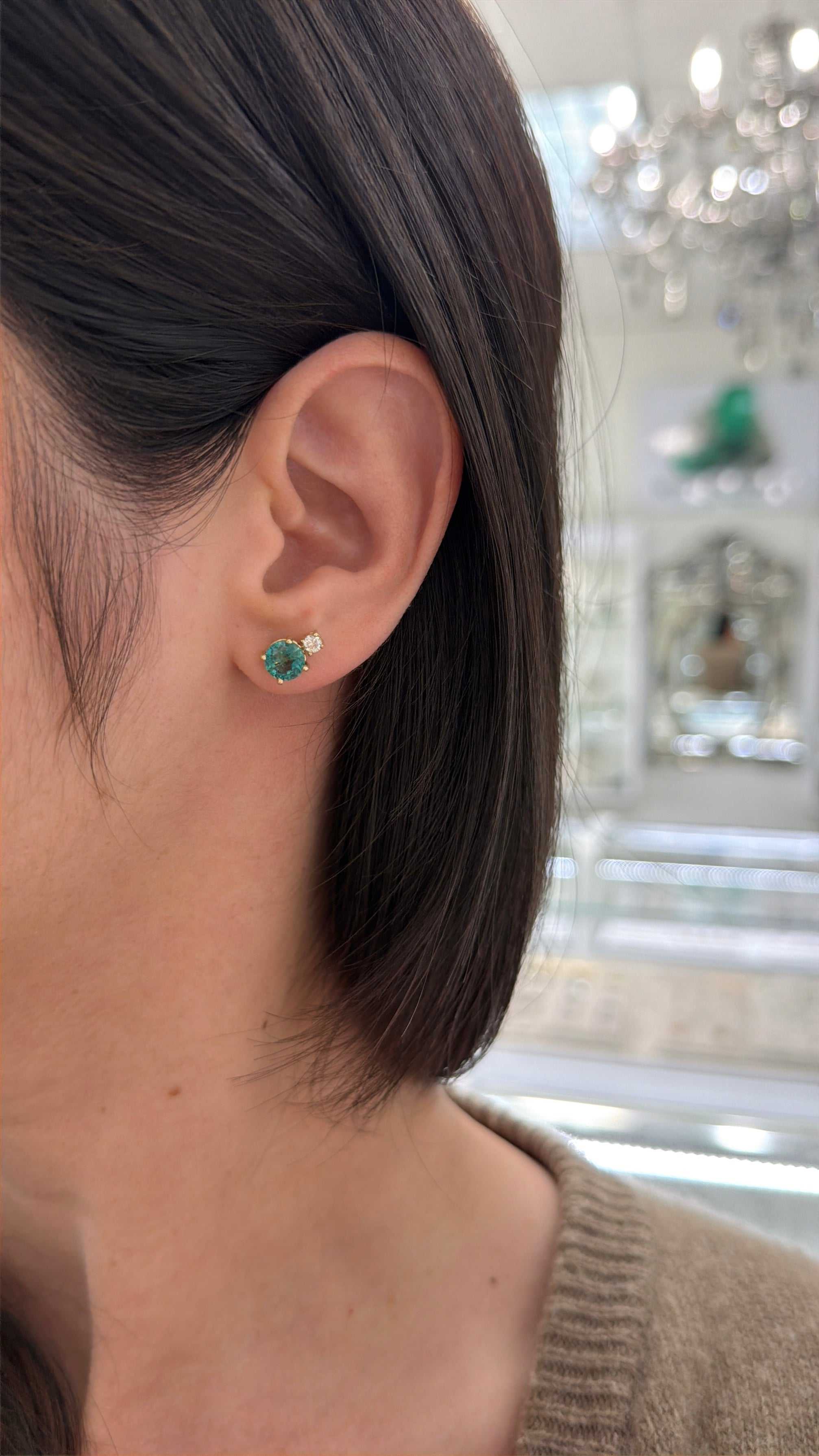 2.30tcw Round Emerald & Diamond Accented Stud 14K Gold