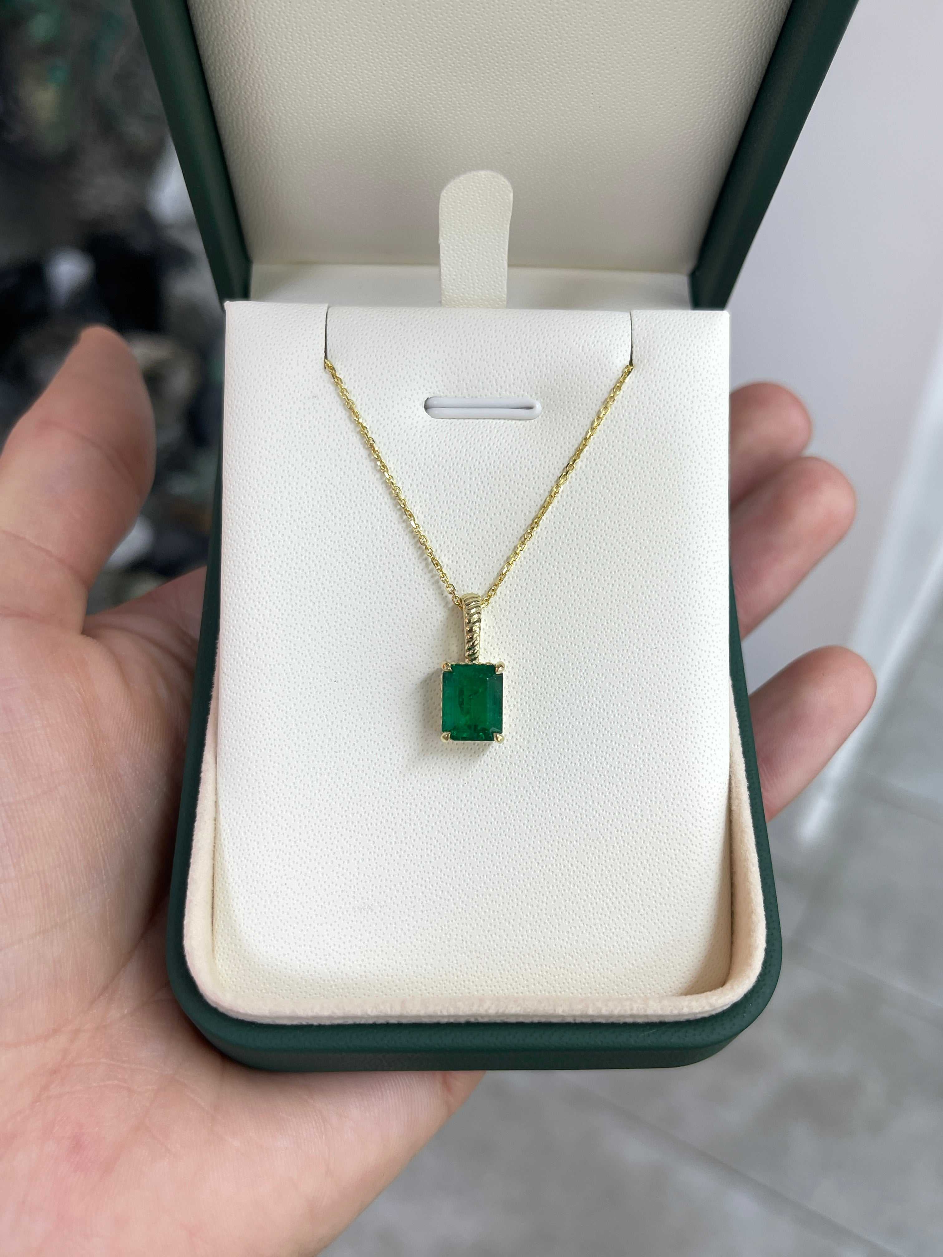 2.32ct 14K AAA+ Solitaire Emerald Rope Scroll Necklace - JR Colombian Emeralds