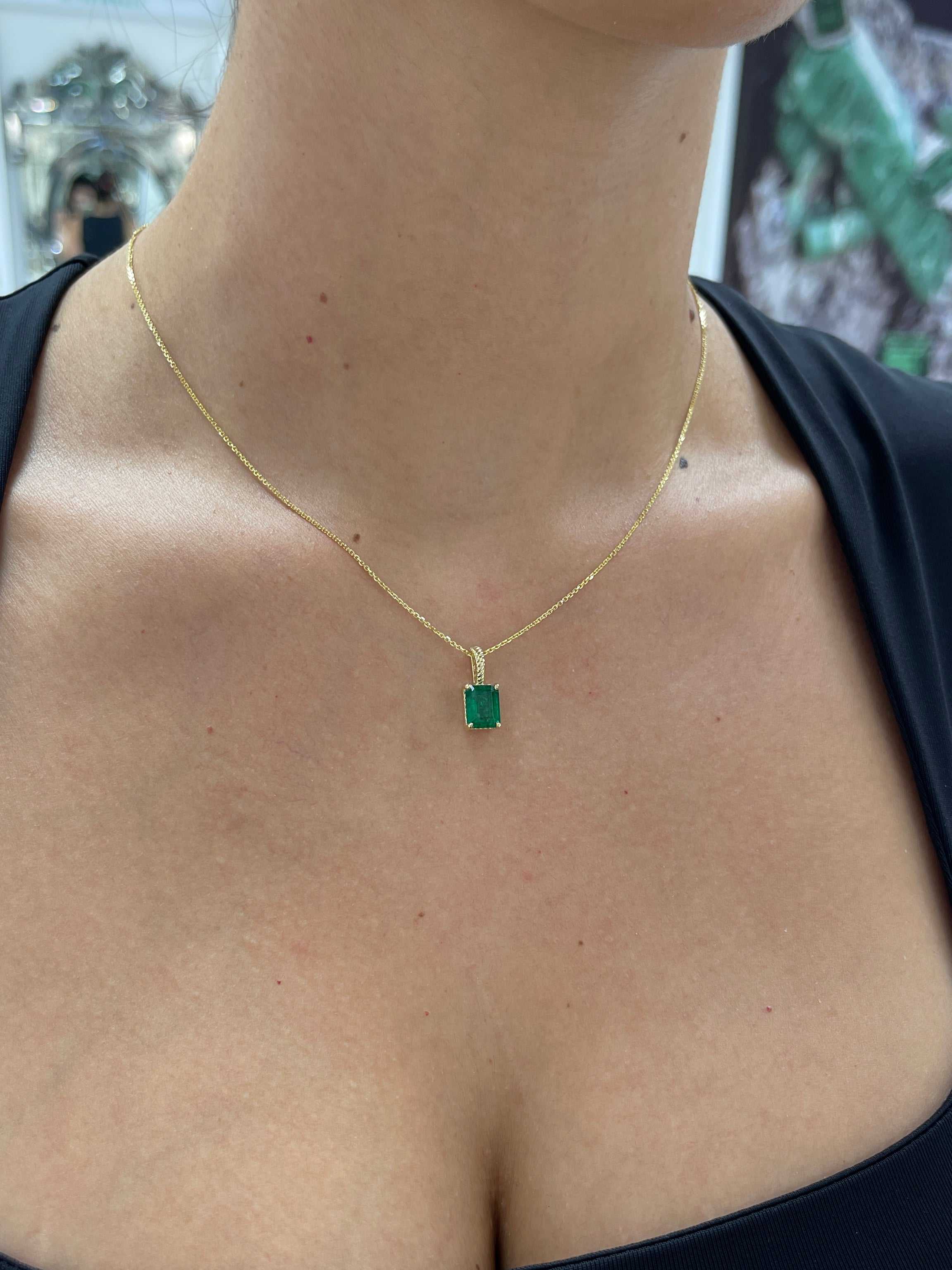 2.32ct 14K AAA+ Solitaire Emerald Rope Scroll Necklace - JR Colombian Emeralds