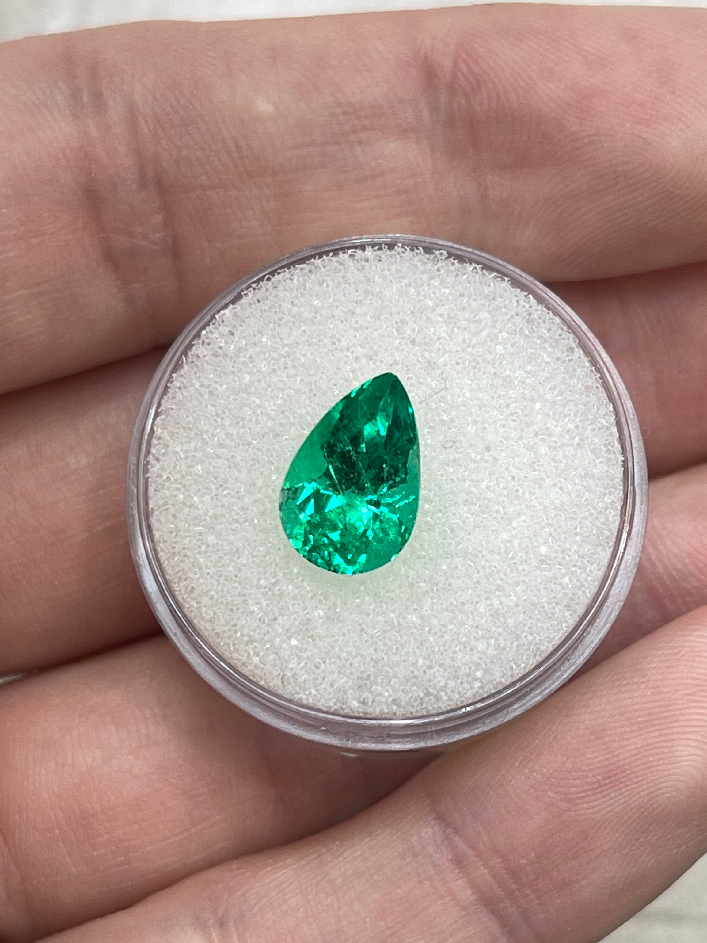 2.68 Carat 11.5 x 7.7 Vivid Green Natural Loose Teardrop Emerald