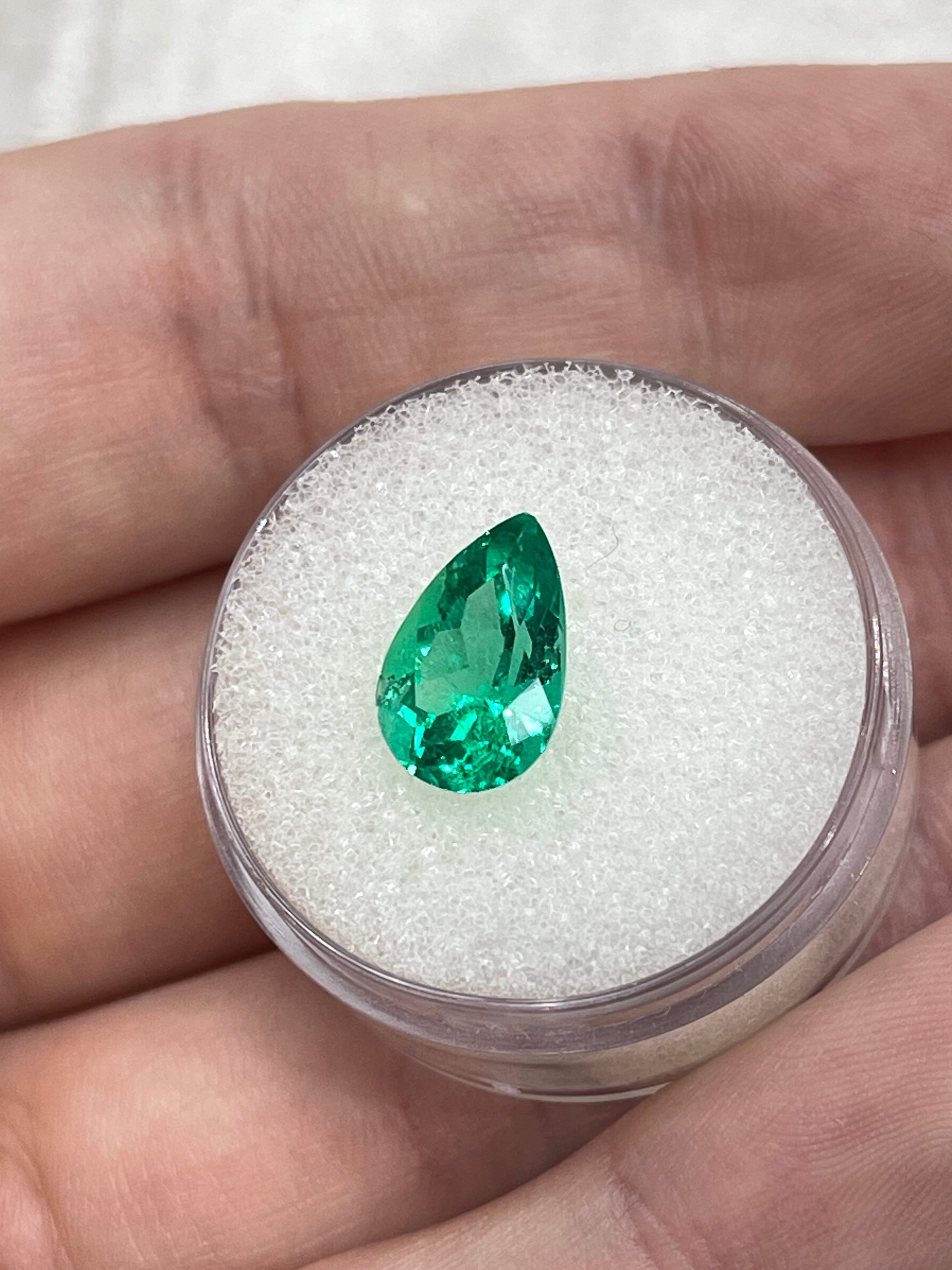 2.68 Carat 11.5 x 7.7 Vivid Green Natural Loose Teardrop Emerald