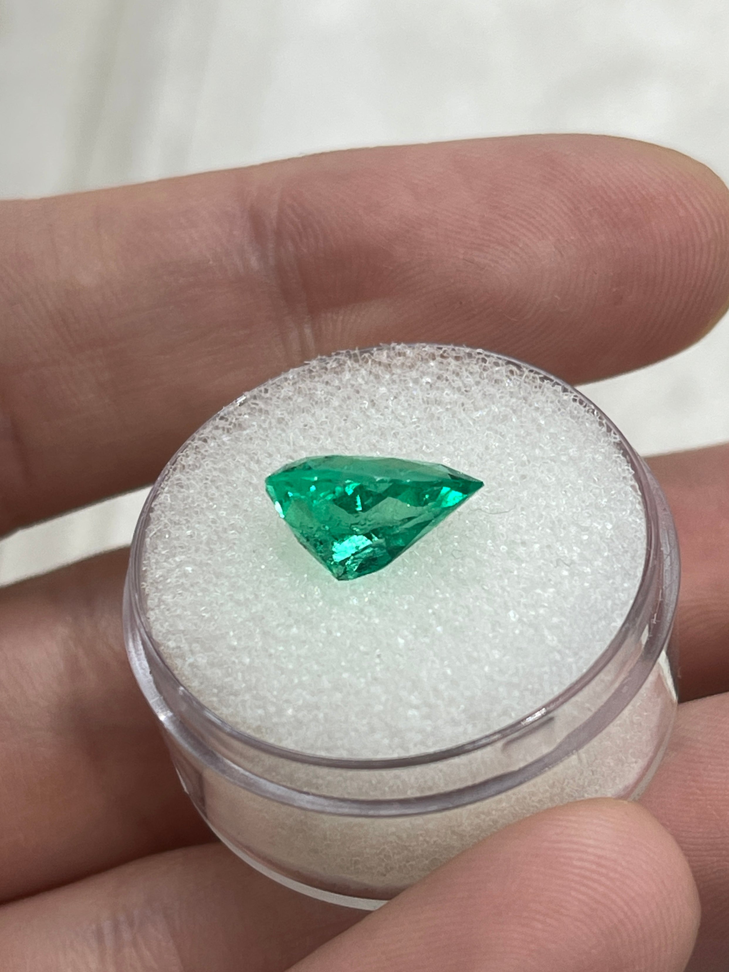 2.68 Carat 11.5 x 7.7 Vivid Green Natural Loose Teardrop Emerald