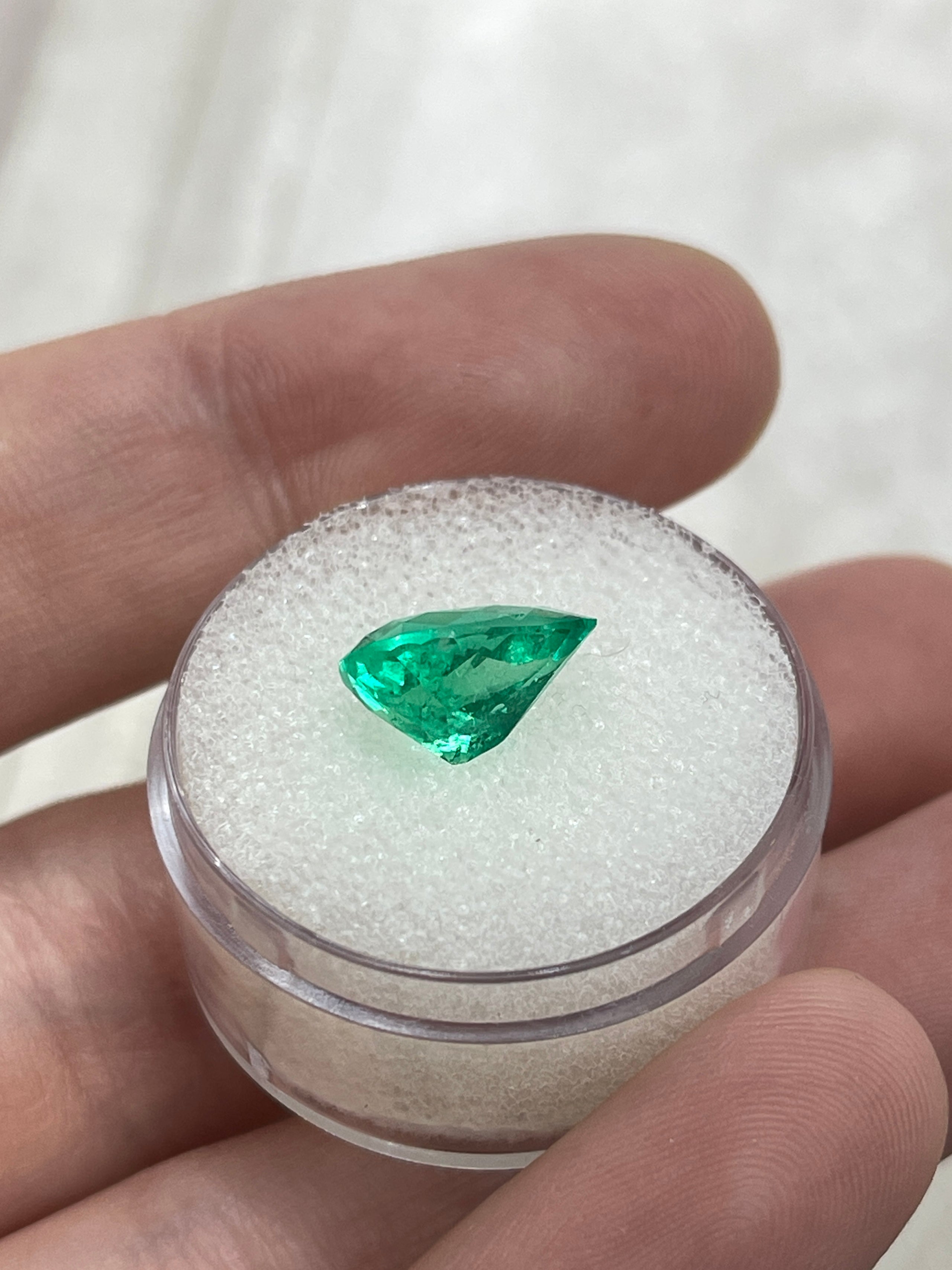 2.68 Carat 11.5 x 7.7 Vivid Green Natural Loose Teardrop Emerald
