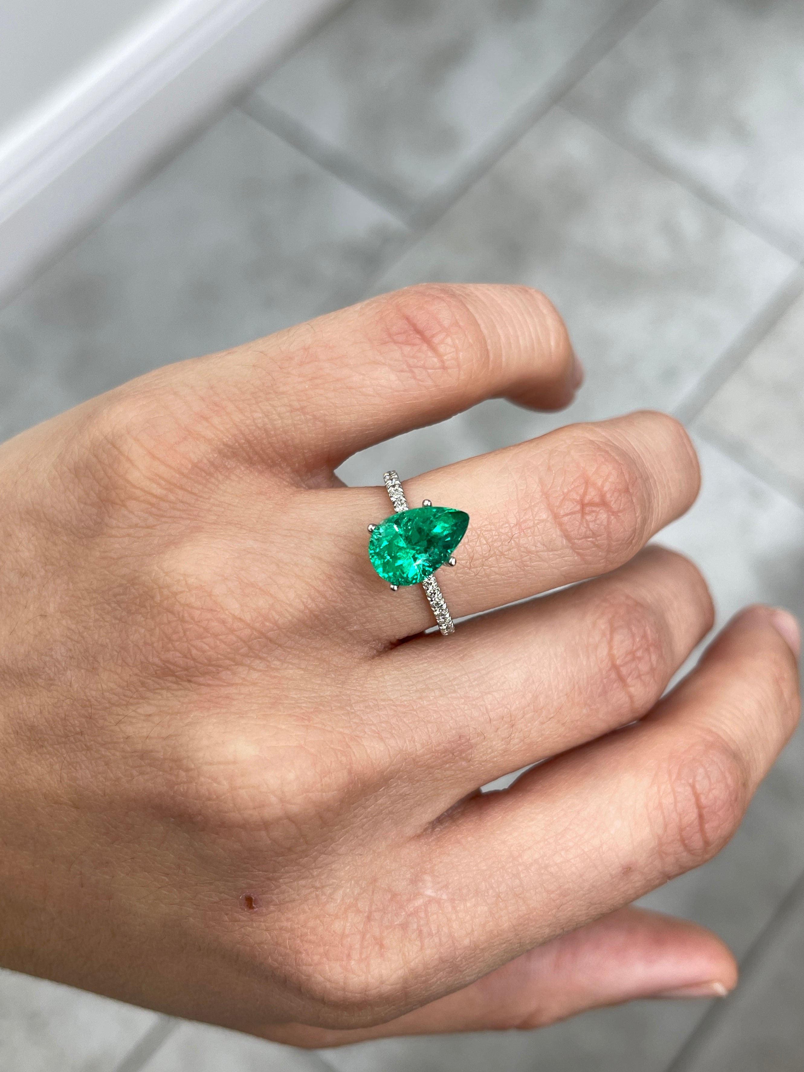 2.68 Carat 11.5 x 7.7 Vivid Green Natural Loose Teardrop Emerald