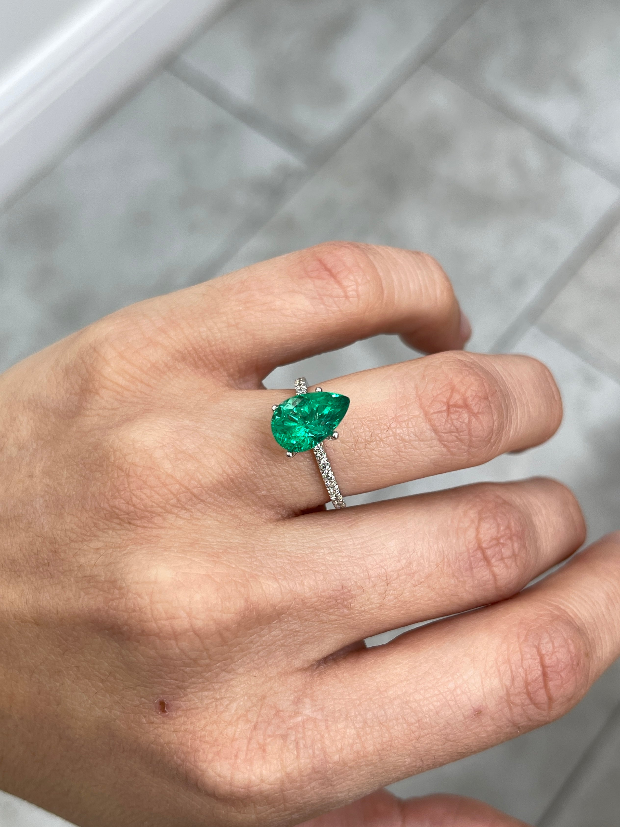 2.68 Carat 11.5 x 7.7 Vivid Green Natural Loose Teardrop Emerald