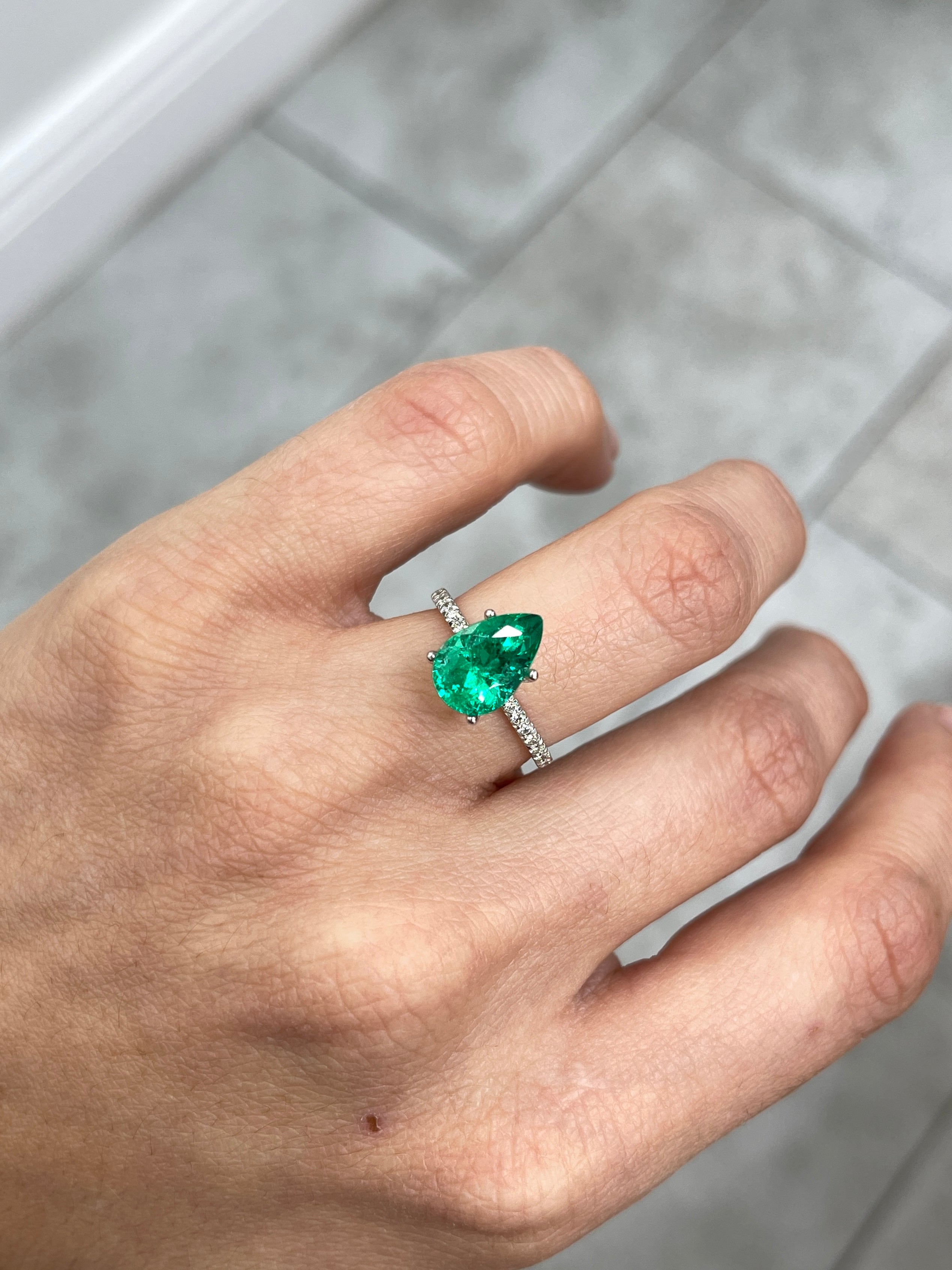 2.68 Carat 11.5 x 7.7 Vivid Green Natural Loose Teardrop Emerald