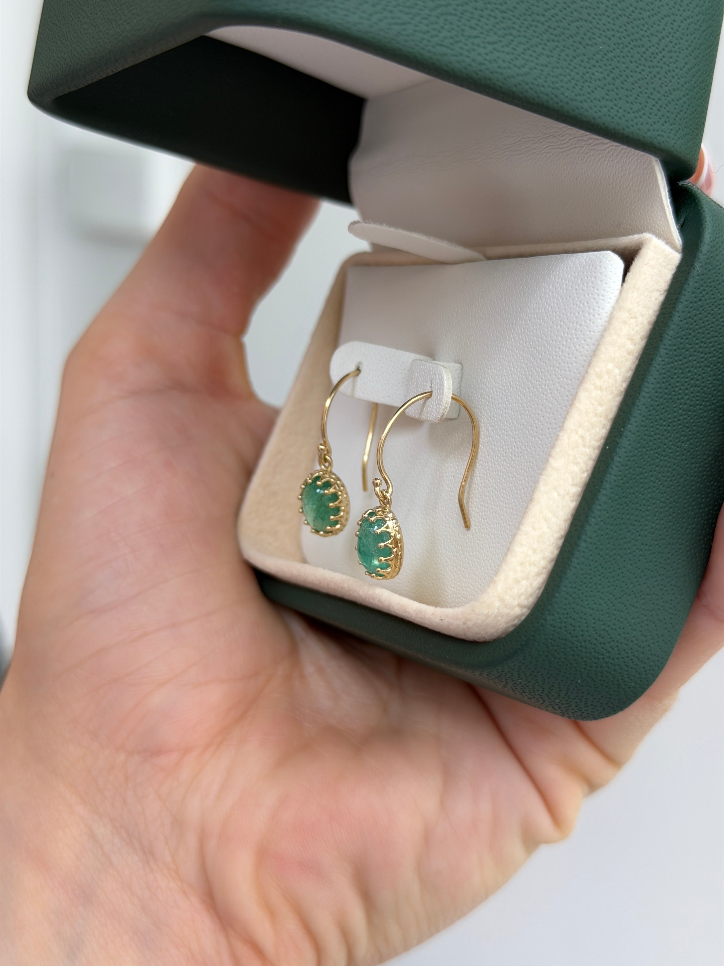 2.92tcw Oval Cabochon Muli Prong Wire Hook Earrings 14K