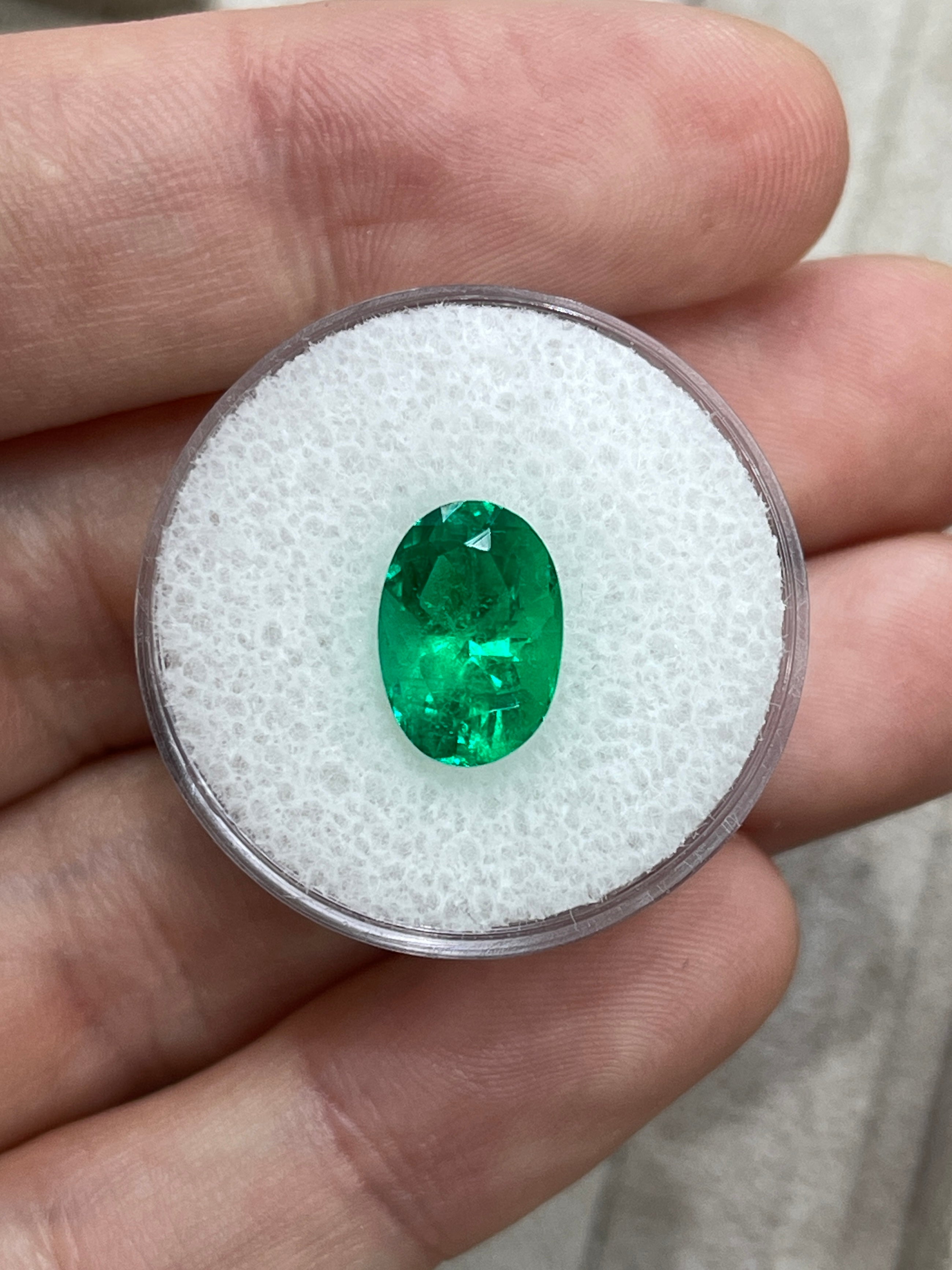 3.24 Carat AAA+ 11.4x8 Vivid Yellowish Green Oval Colombian Emerald