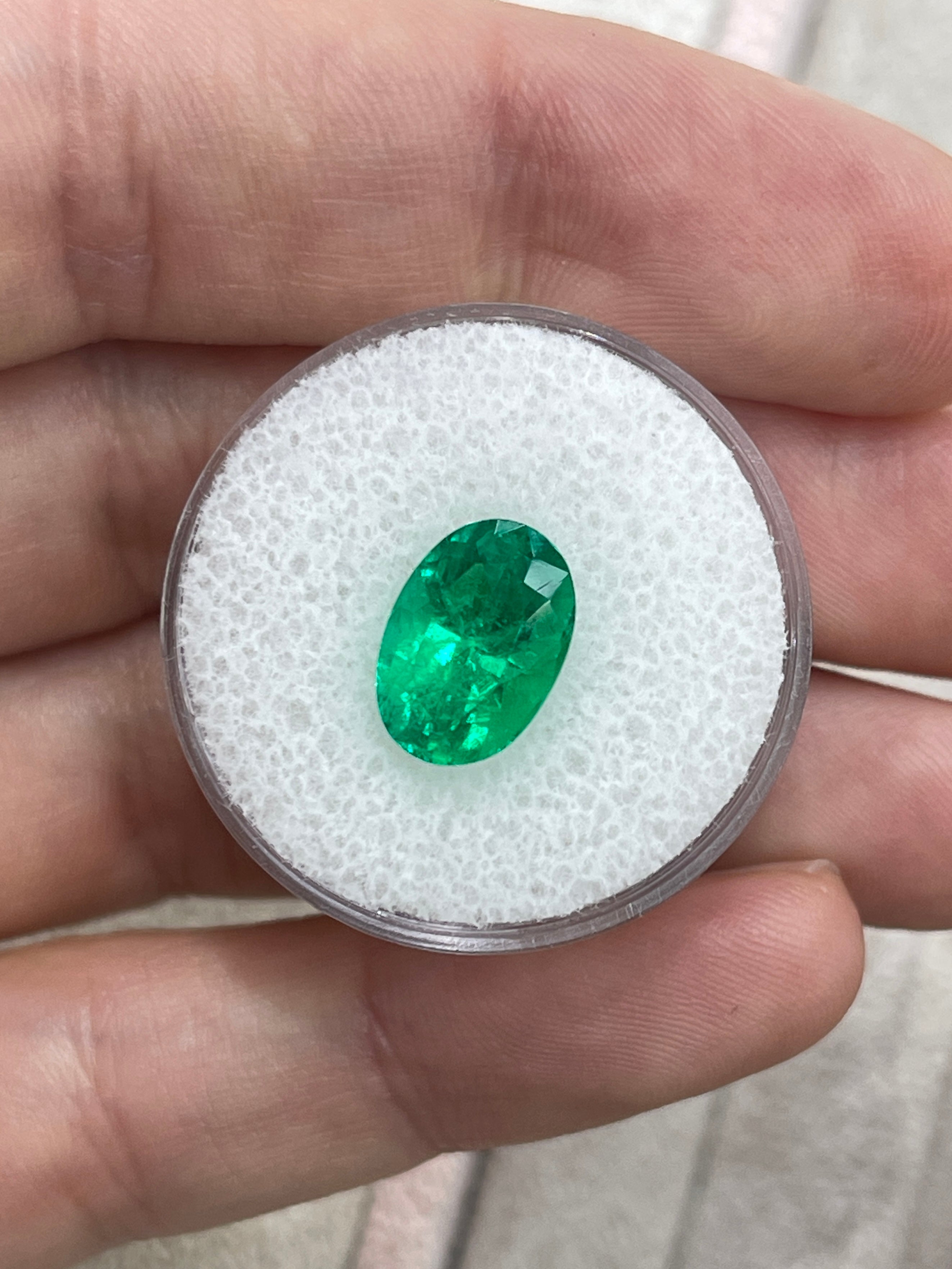 3.24 Carat AAA+ 11.4x8 Vivid Yellowish Green Oval Colombian Emerald