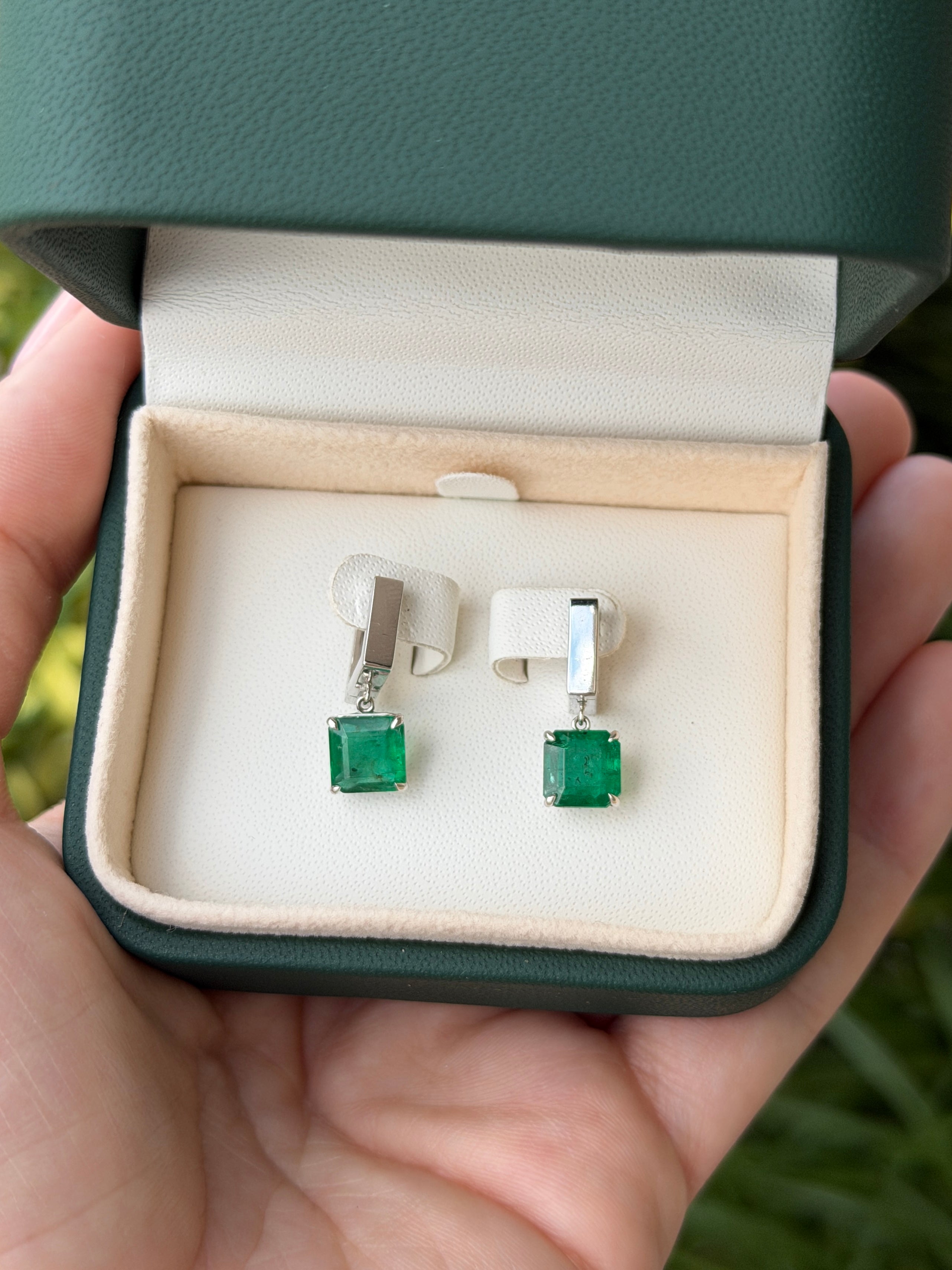 3.94tcw Asscher Cut Emerald Drop & Dangle Earrings 14K