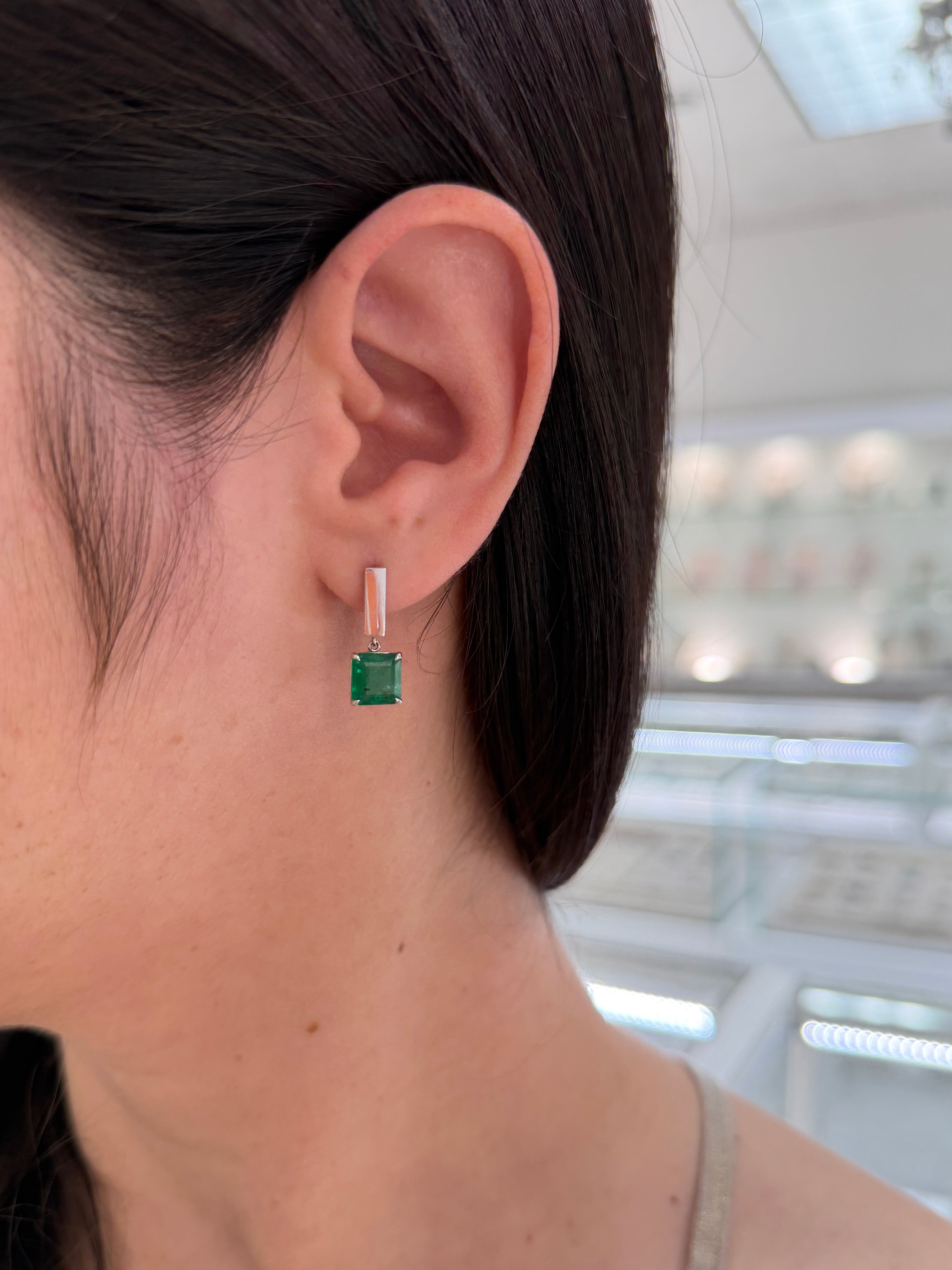 3.94tcw Asscher Cut Emerald Drop & Dangle Earrings 14K