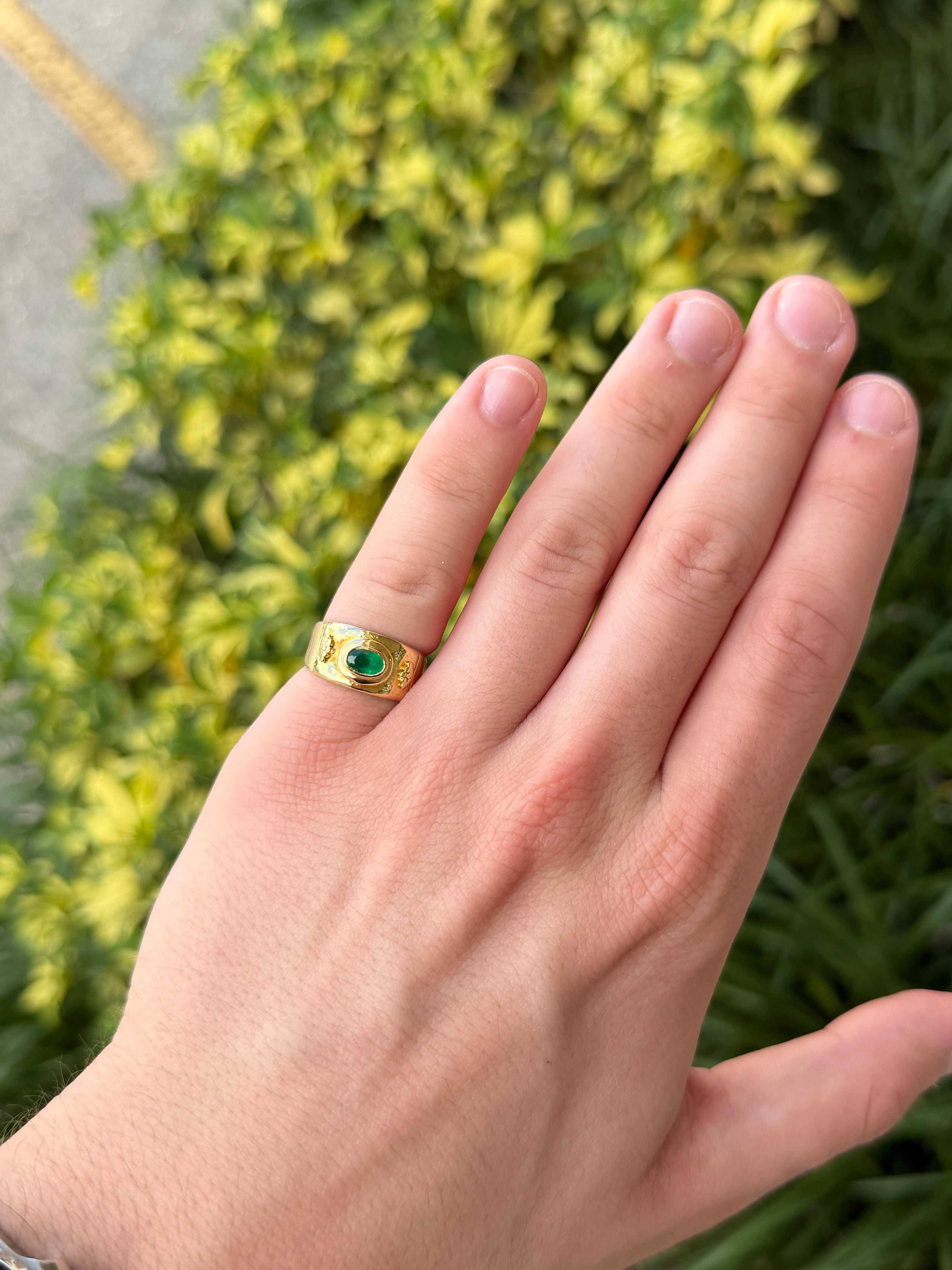 0.65tcw 18K Vintage Oval Emerald East to West Solitaire Pinky Ring