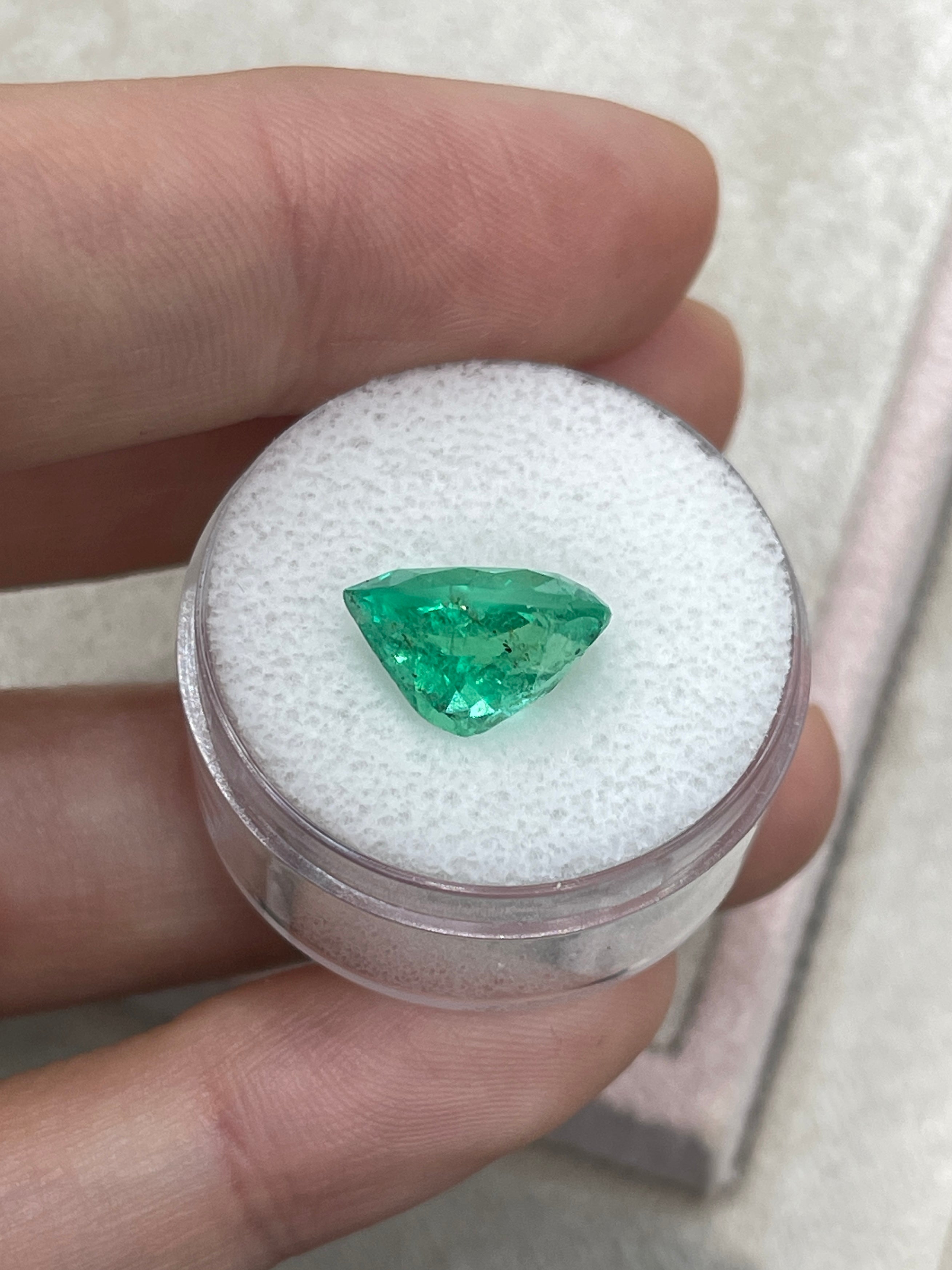 4.09 Carat 12x9 Freckled Bluish Green Pear Loose Colombian Emerald