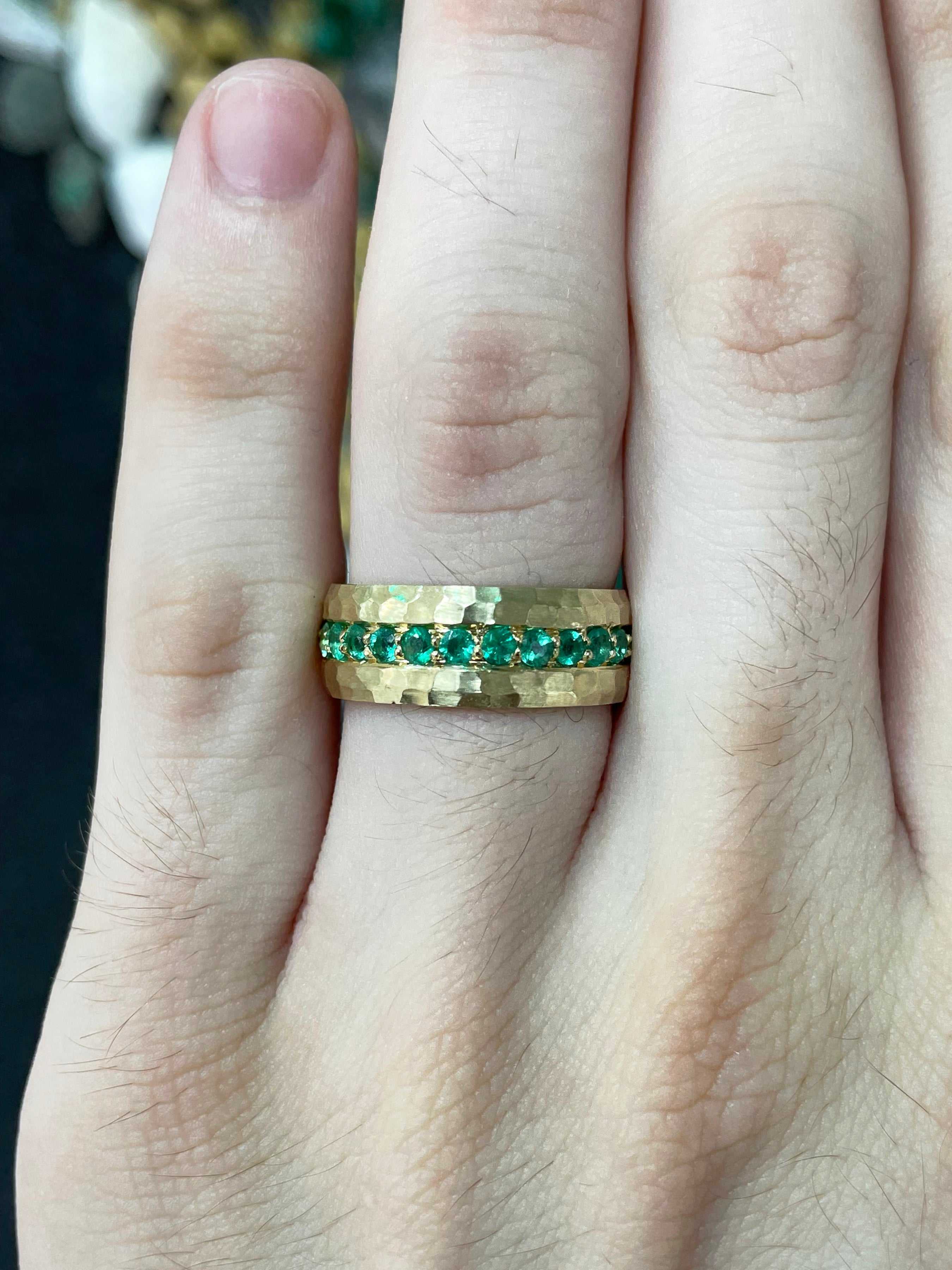 1.50tcw Custom Zambian Emerald Wedding 8 MM Band 14K - Handcrafted Ring
