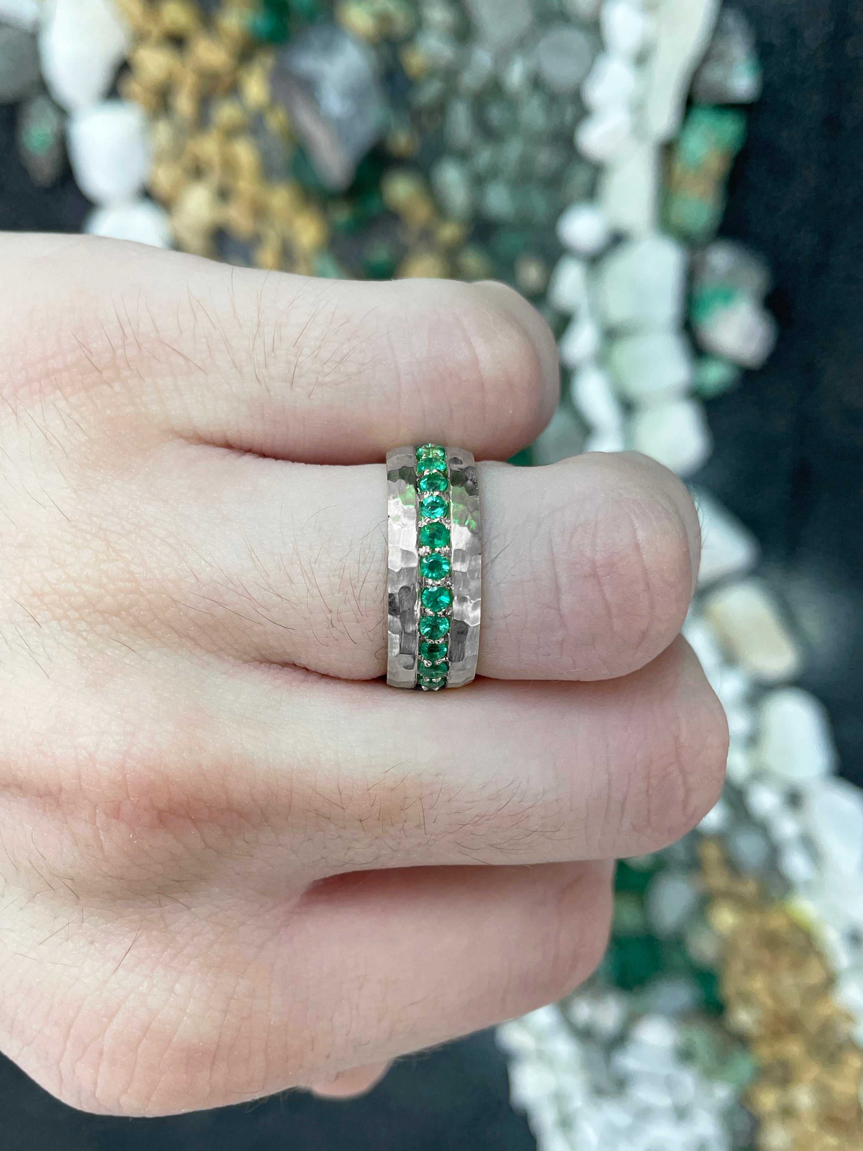 1.50tcw Custom Zambian Emerald Wedding 8 MM Band 14K - Handcrafted Ring